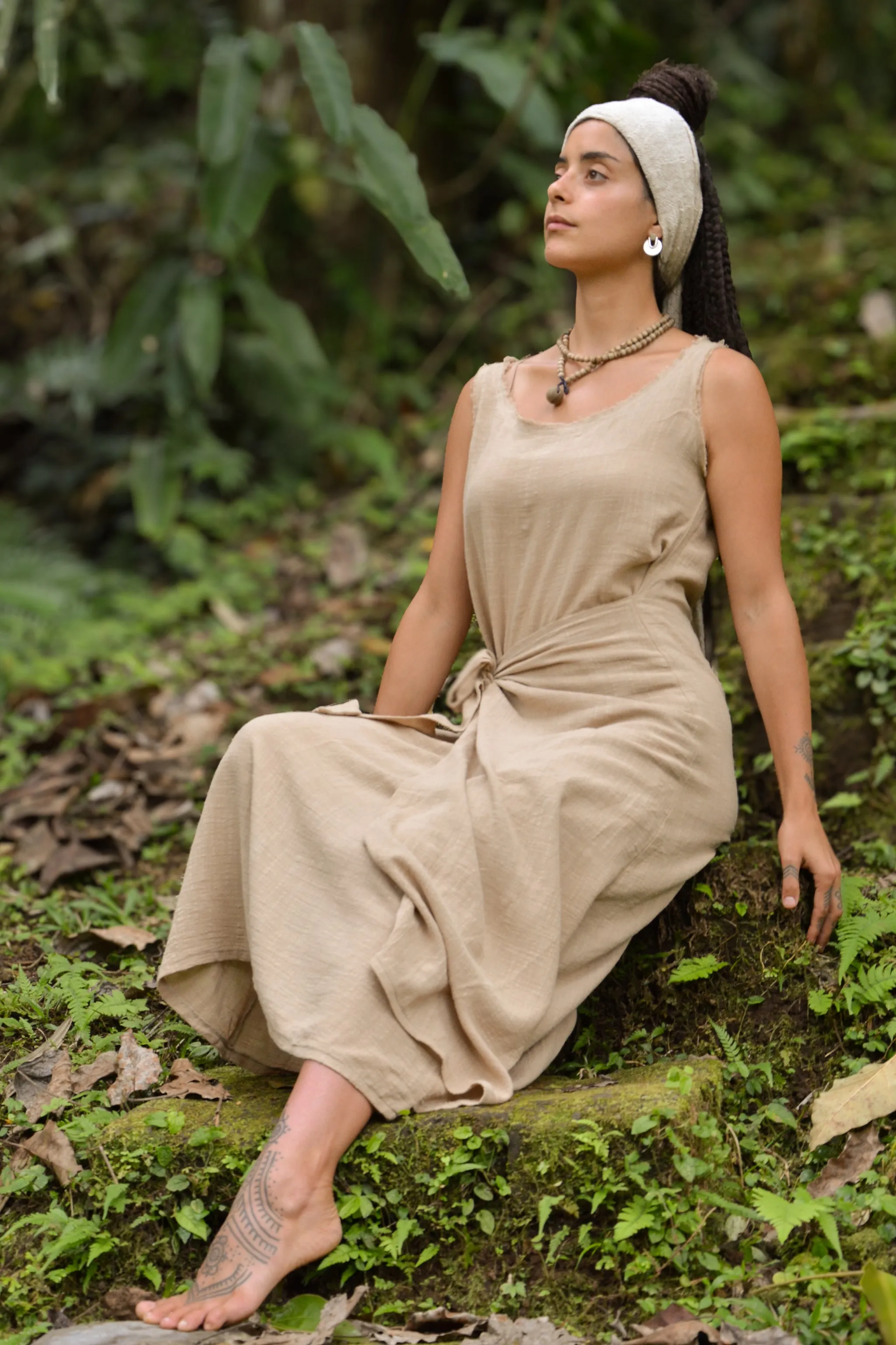 SOFI Wrap Dress Light Brown Soft Breathable Natural Cotton Festival Ritual Resort Womens Boho Wear AJJAYA sold by Ajjaya product image thumbnail 2