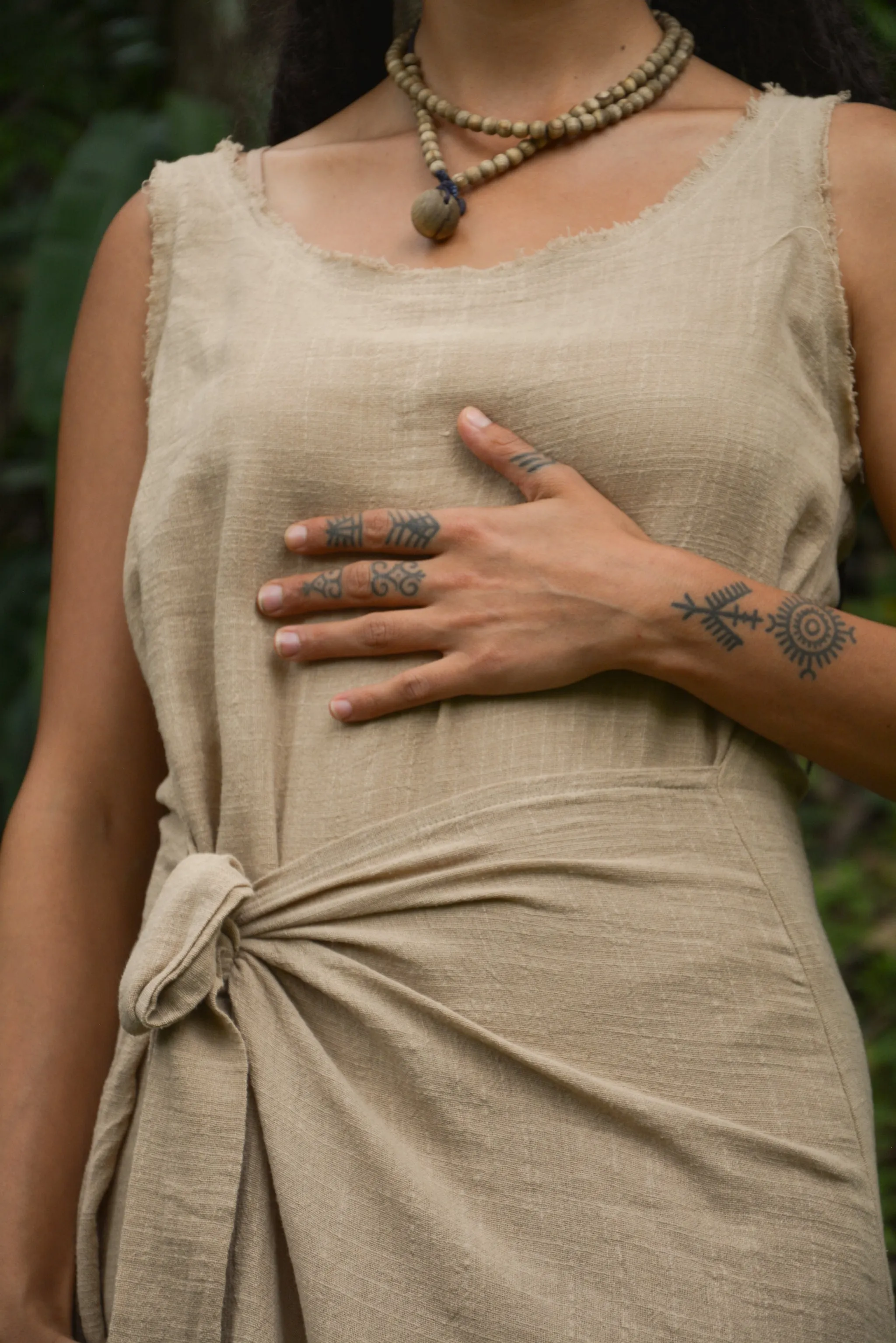 SOFI Wrap Dress Light Brown Soft Breathable Natural Cotton Festival Ritual Resort Womens Boho Wear AJJAYA sold by Ajjaya