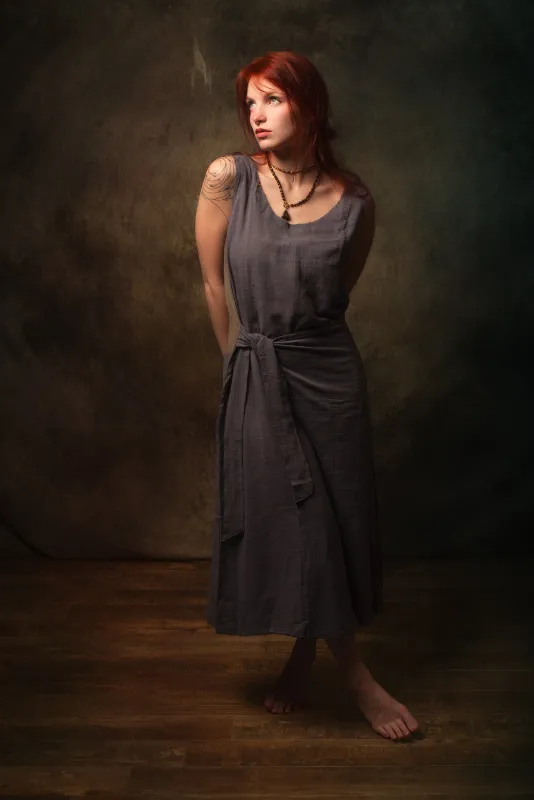 SOFI Wrap Dress Grey Soft Breathable Natural Cotton Festival Ritual Resort Womens Boho Wear AJJAYA sold by Ajjaya