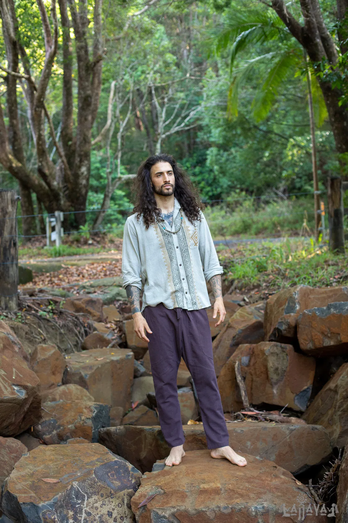 PABLO Mens Loose Button Down Collar Shirt Cotton Long Sleeve Top Naturally Dyed Block Printed Pattern Front Pocket Handmade sold by Ajjaya product image thumbnail 5