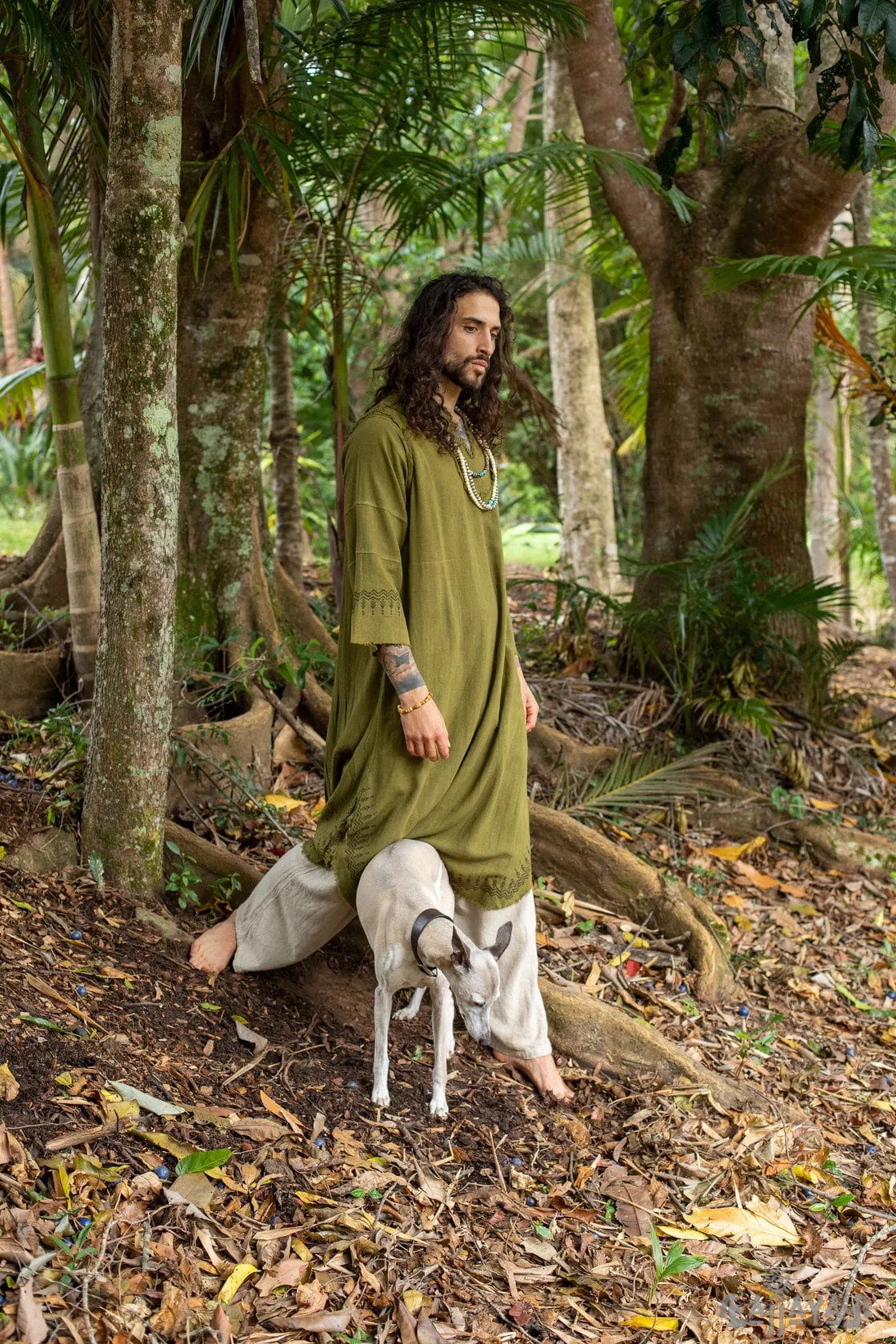 YOSEPH Aramaic Gown Long Kurta Top Mens Dress Shirt Biblical Natural Cotton Handwoven Block Print Natural Plant Dye AJJAYA sold by Ajjaya product image thumbnail 4