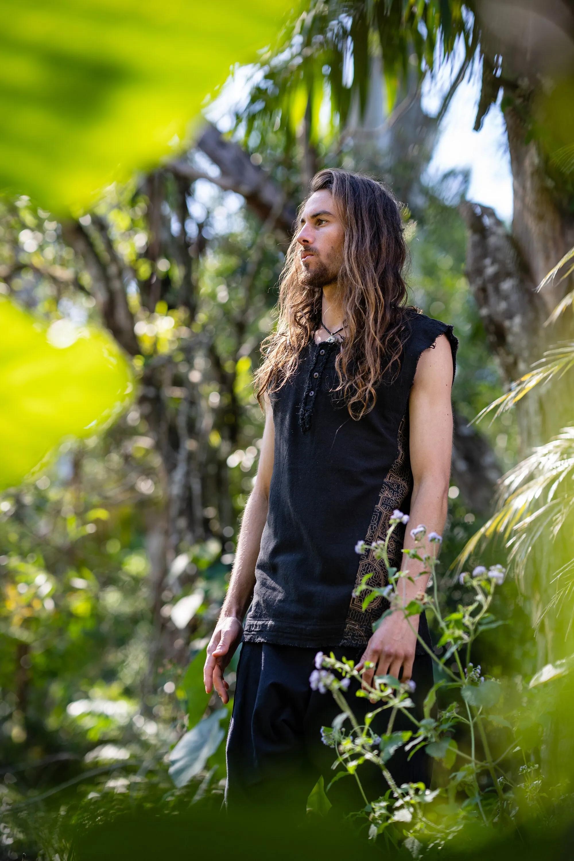 Neo SHIPIBO Mens Gypsy Sleeveless Earthy Top T Shirt, Open Neck Tank Tribal Jungle Primitive Festival Rave Nomadic sold by Ajjaya product image thumbnail 2