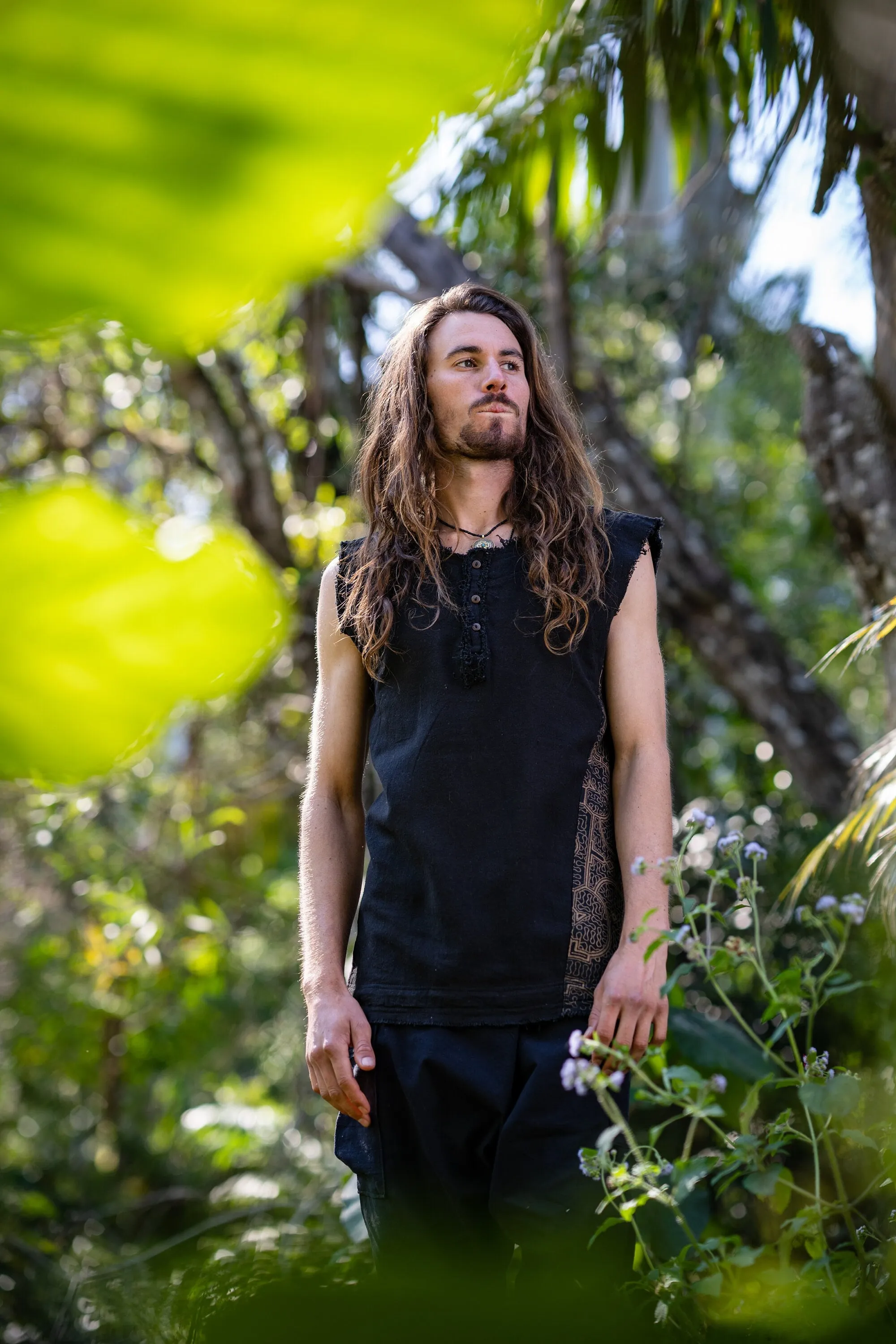 Neo SHIPIBO Mens Gypsy Sleeveless Earthy Top T Shirt, Open Neck Tank Tribal Jungle Primitive Festival Rave Nomadic sold by Ajjaya product image thumbnail 3