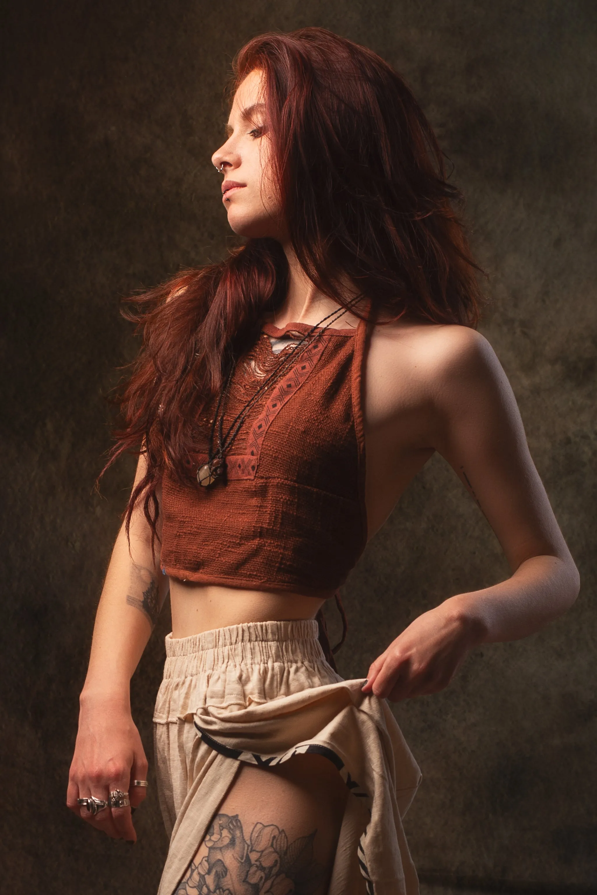 EIRINI Crop Top Yoga Rust Sleeveless Natural Cotton Tank Shirt Festival Ceremony Tribal Fairy Boho AJJAYA sold by Ajjaya