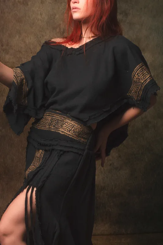 KURA Mini Poncho Top Natural Cotton Block Printed Tribal Patterns Shirt Festival Ceremony Fairy Boho AJJAYA sold by Ajjaya