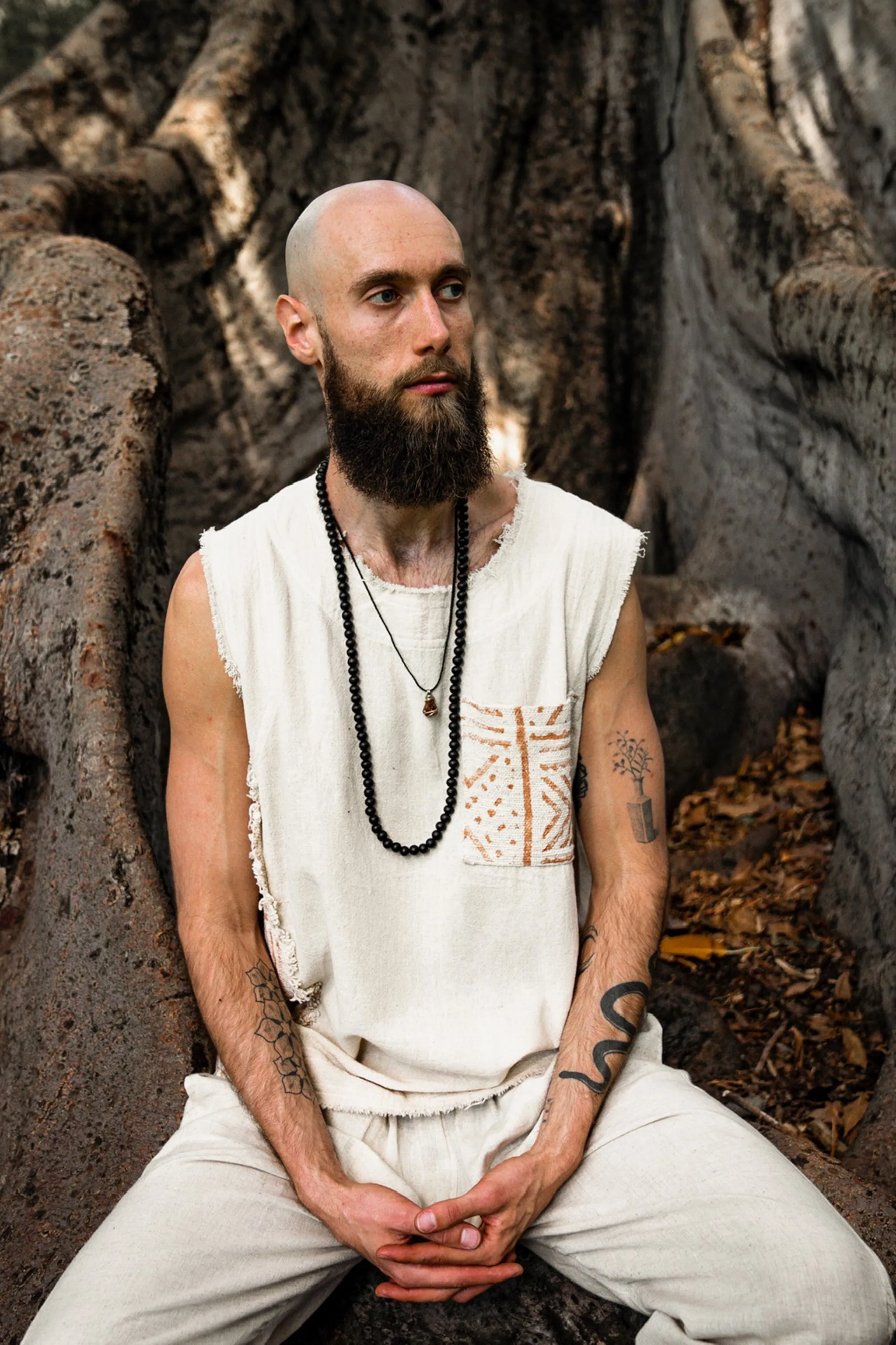 AGUN Mens Tank Top Handmade Beige Sleeveless Earthy Top Shirt, Tribal Jungle Natural Savage Neck Festival Rave AJJAYA Nomadic Primitive sold by Ajjaya product image thumbnail 5