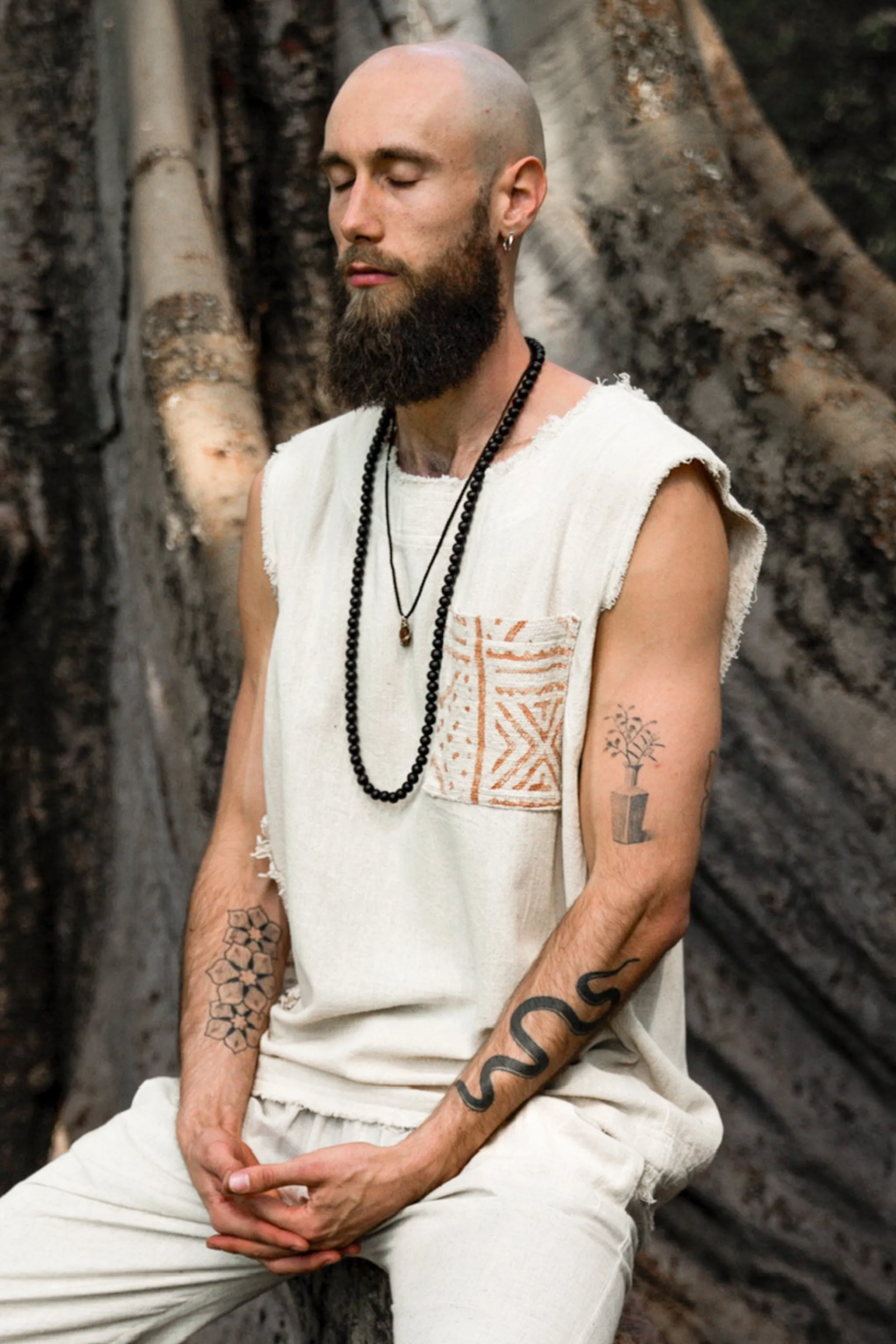 AGUN Mens Tank Top Handmade Beige Sleeveless Earthy Top Shirt, Tribal Jungle Natural Savage Neck Festival Rave AJJAYA Nomadic Primitive sold by Ajjaya product image thumbnail 2