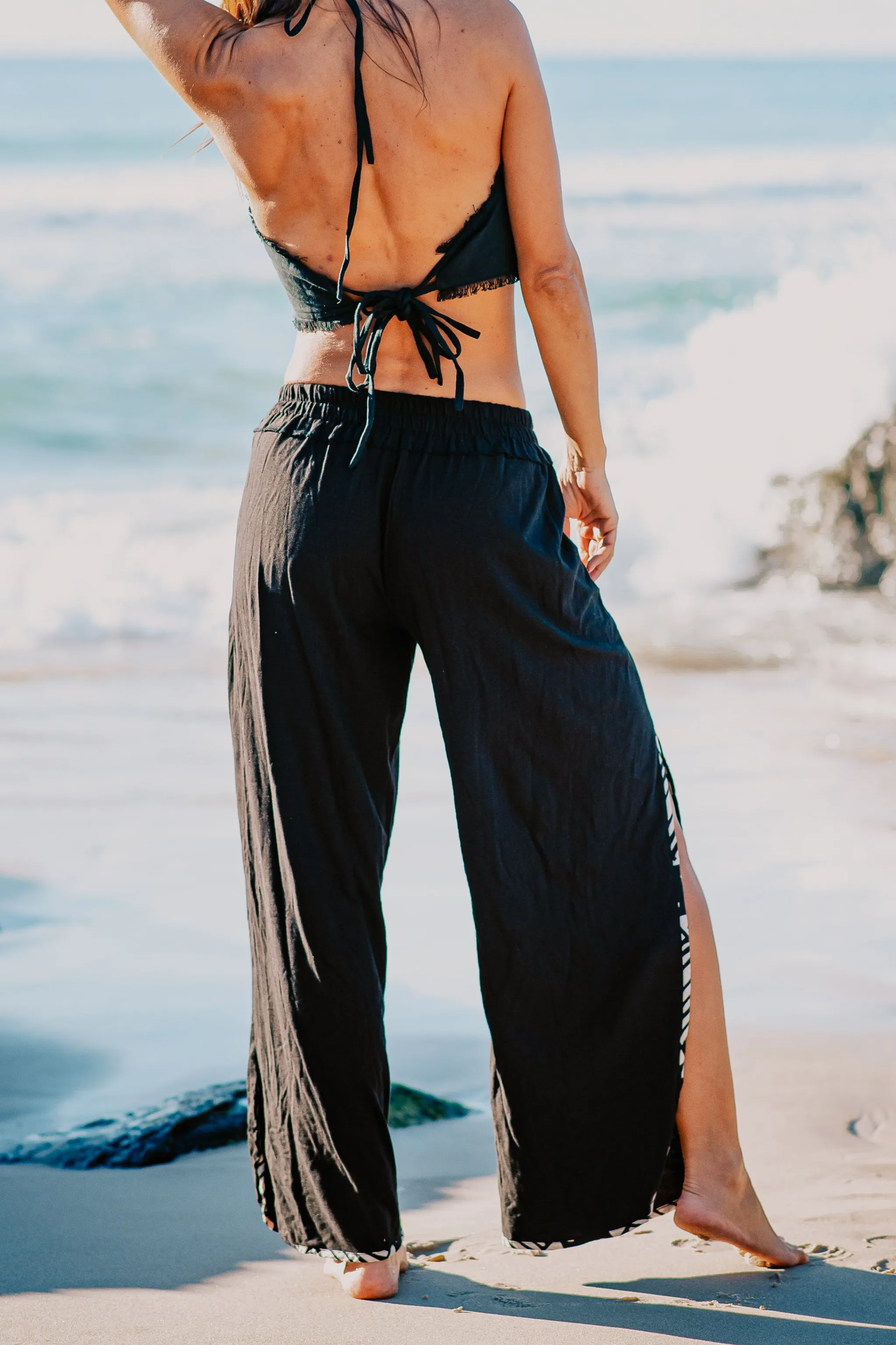 YANA Black Slit Open Womens Pants, Natural Soft Cotton Goddess Belly Dance Flow Yoga Festival Boho Ceremony Pixie Fairy Tribal AJJAYA sold by Ajjaya product image thumbnail 4