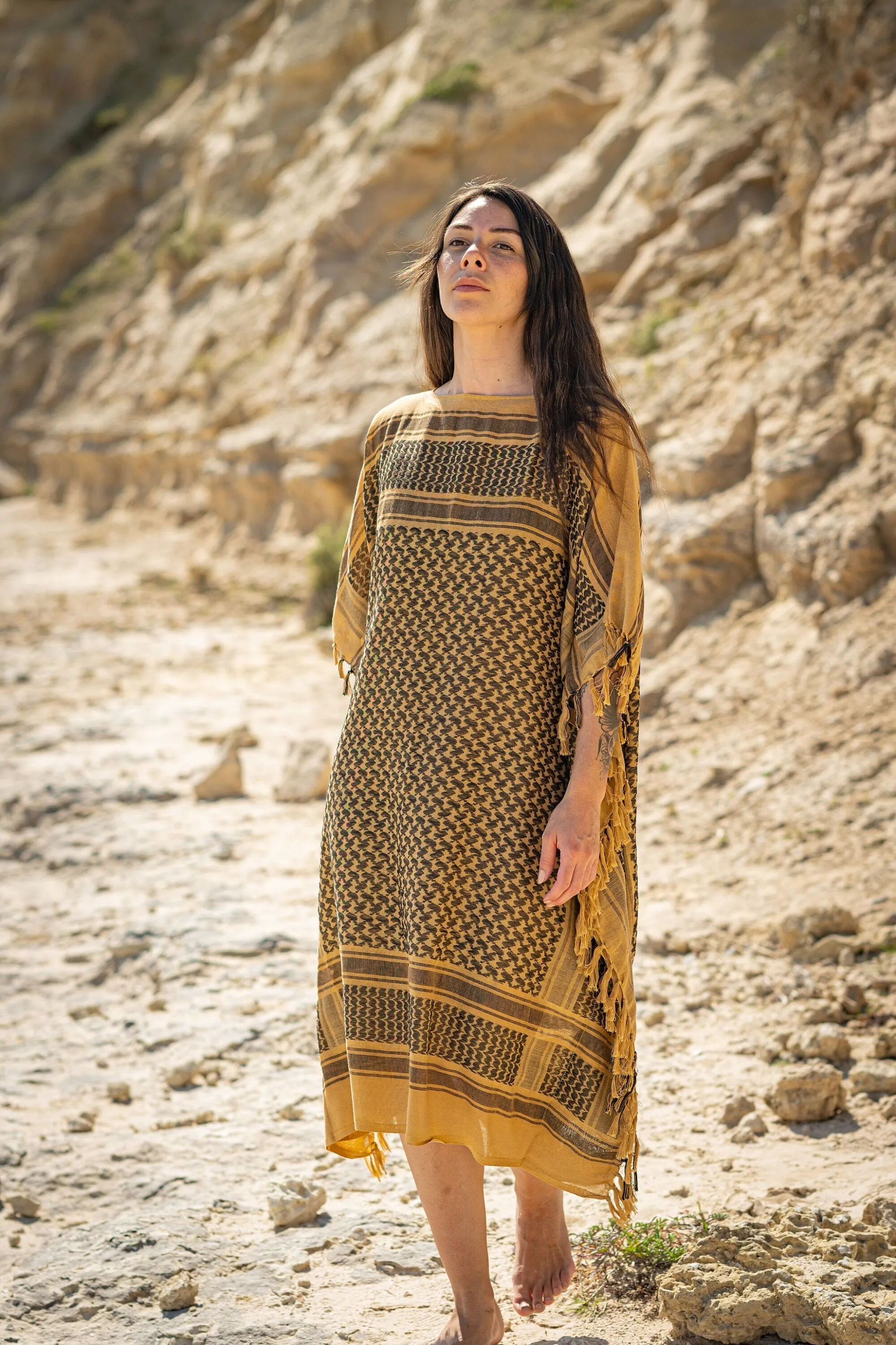 AMIRA Dress Beach Kaftan Sand Soft Cotton Arabic Desert Kaffiyeh Goddess Summer Resort Gift for Her Loose Fit Plus Size Boho Caftan AJJAYA sold by Ajjaya product image thumbnail 3