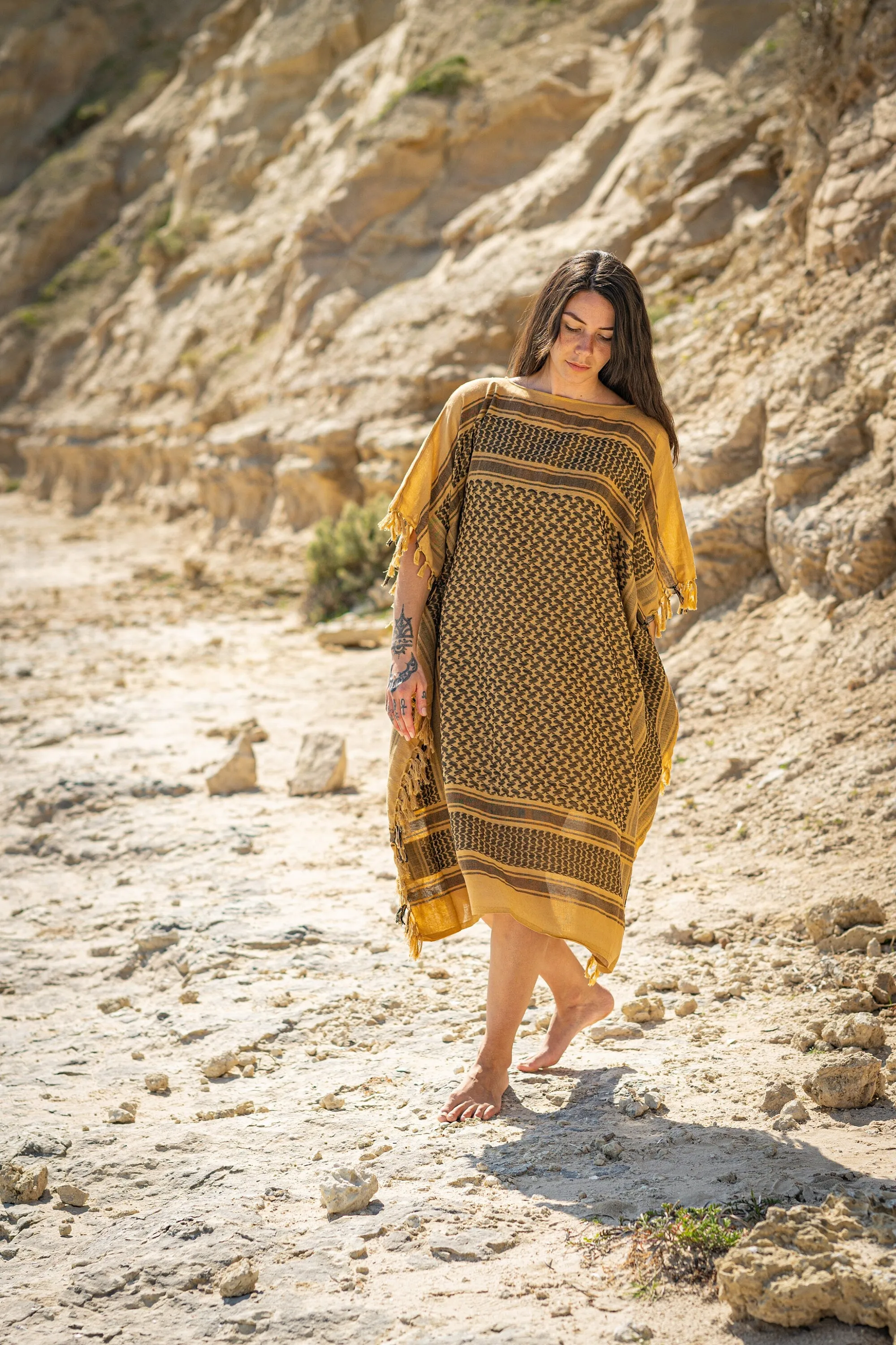 AMIRA Dress Beach Kaftan Sand Soft Cotton Arabic Desert Kaffiyeh Goddess Summer Resort Gift for Her Loose Fit Plus Size Boho Caftan AJJAYA sold by Ajjaya product image thumbnail 4