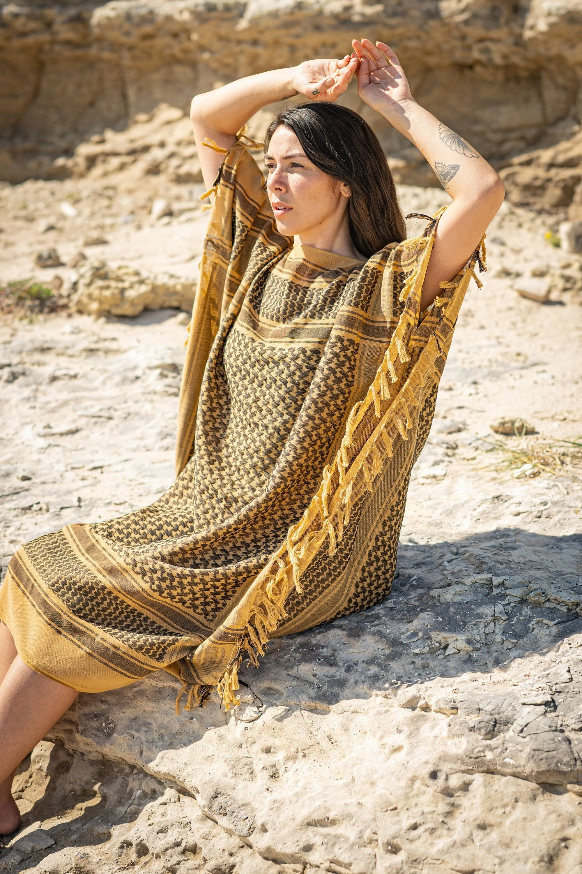 AMIRA Dress Beach Kaftan Sand Soft Cotton Arabic Desert Kaffiyeh Goddess Summer Resort Gift for Her Loose Fit Plus Size Boho Caftan AJJAYA sold by Ajjaya