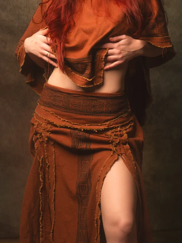 NARIAH Skirt Rust Handmade Cotton Block Printed Tribal Patterns Natural Dyed Fairy Gypsy Boho Festival Ceremony Ritual AJJAYA sold by Ajjaya