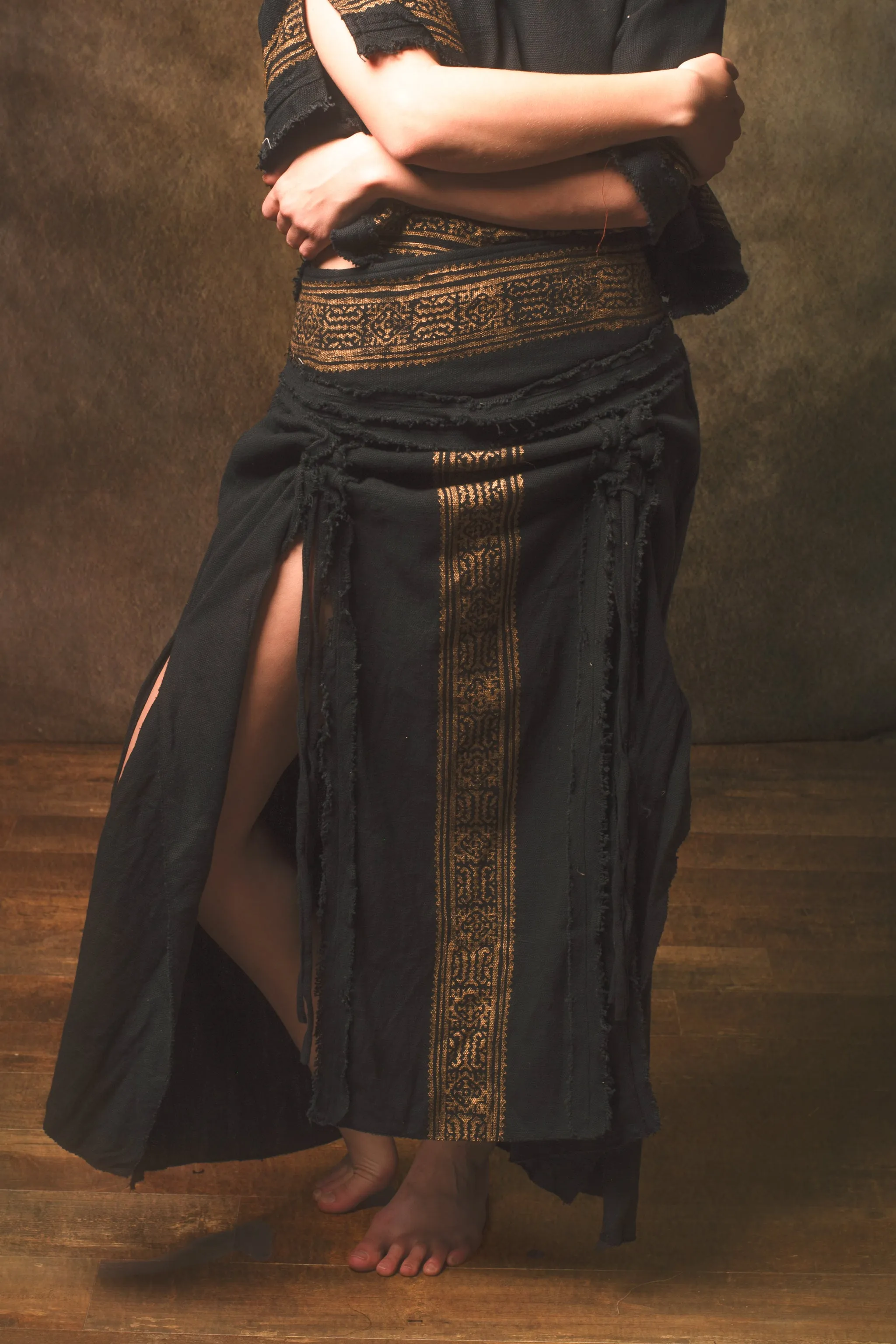 NARIAH Skirt Black Handmade Cotton Block Printed Tribal Patterns Natural Dyed Fairy Gypsy Boho Festival Ceremony Ritual AJJAYA sold by Ajjaya product image thumbnail 2