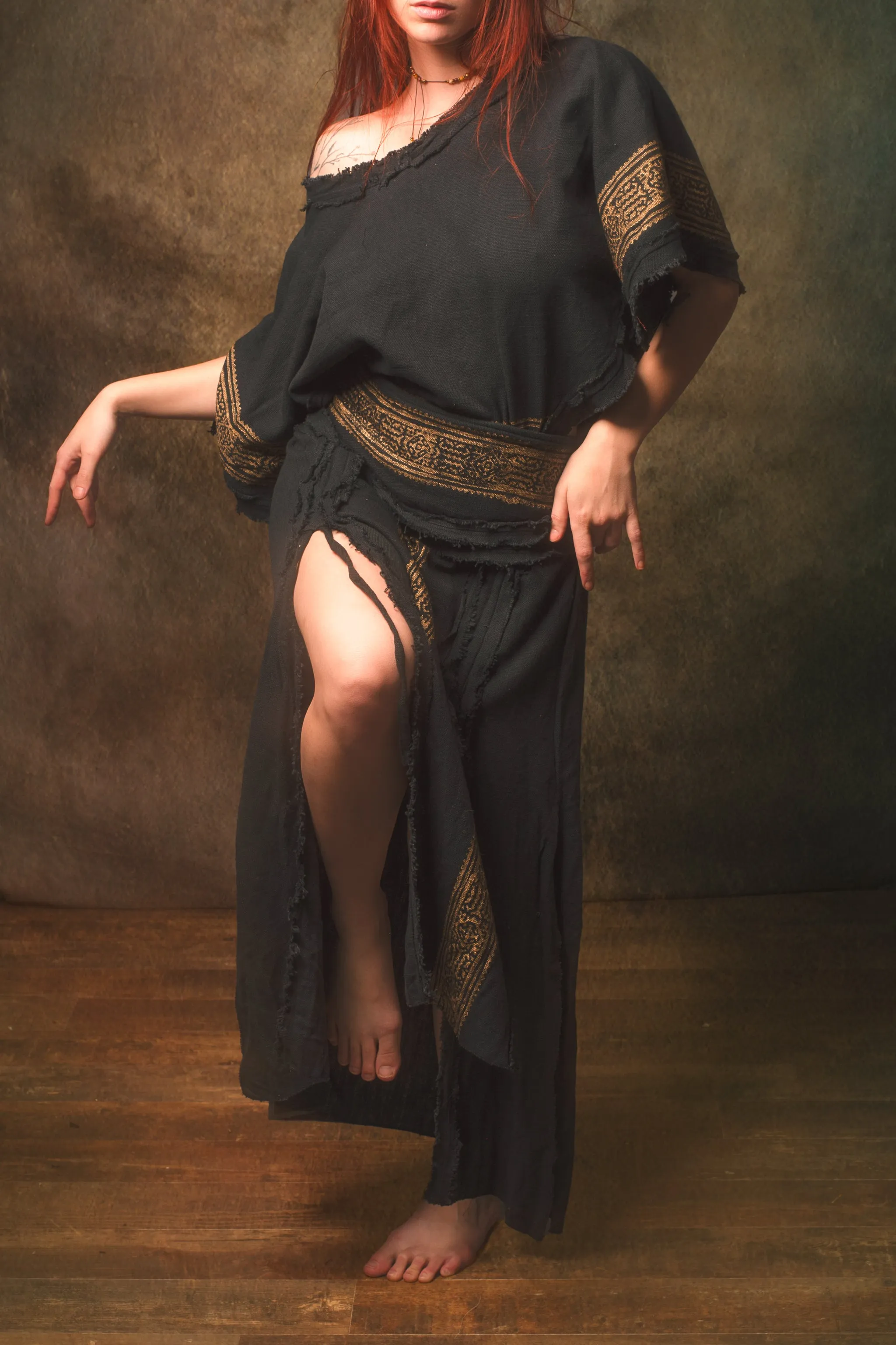 NARIAH Skirt Black Handmade Cotton Block Printed Tribal Patterns Natural Dyed Fairy Gypsy Boho Festival Ceremony Ritual AJJAYA sold by Ajjaya