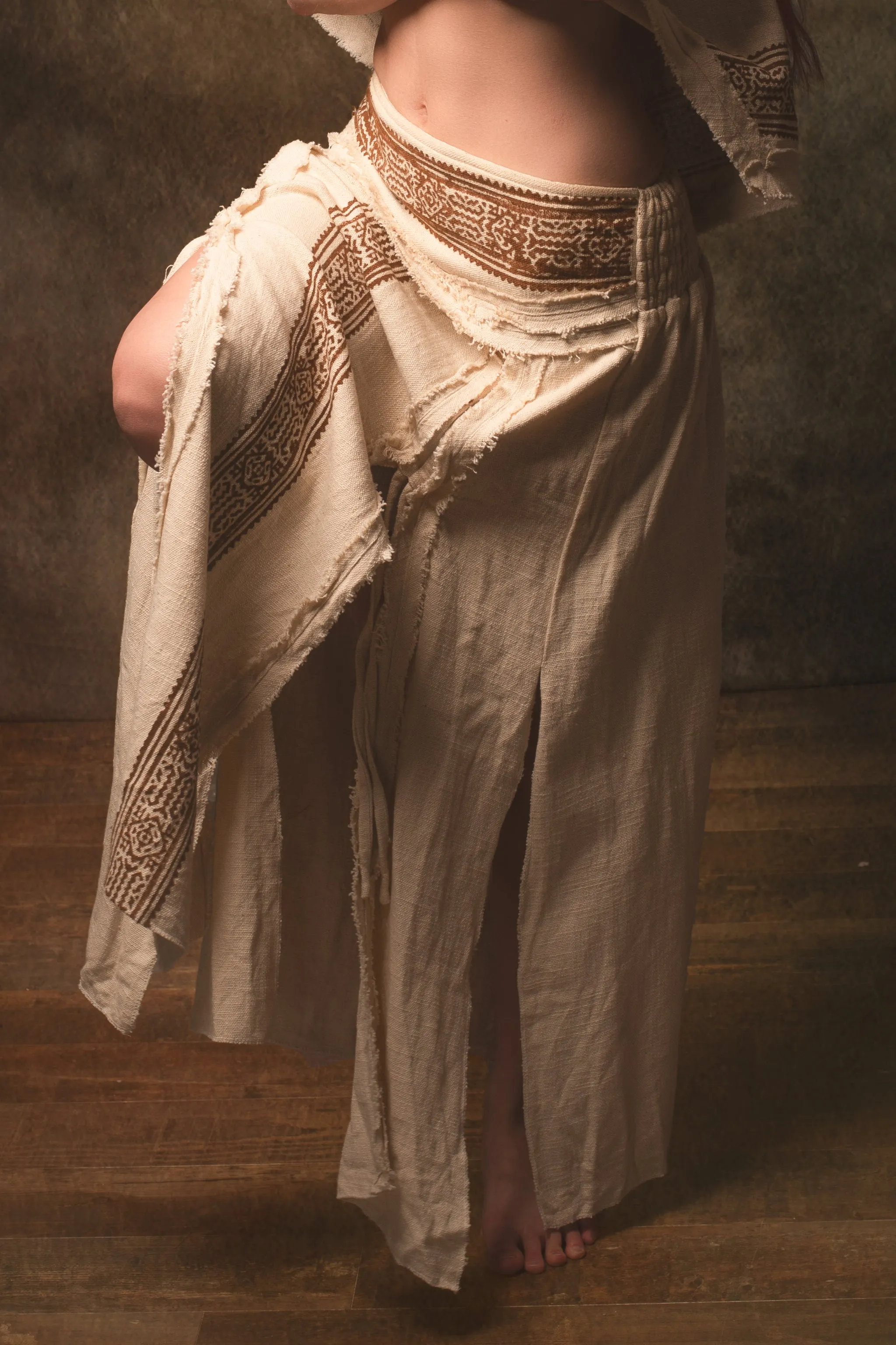 NARIAH Skirt Beige Handmade Cotton Block Printed Tribal Patterns Natural Dyed Fairy Gypsy Boho Festival Ceremony Ritual AJJAYA sold by Ajjaya product image thumbnail 4