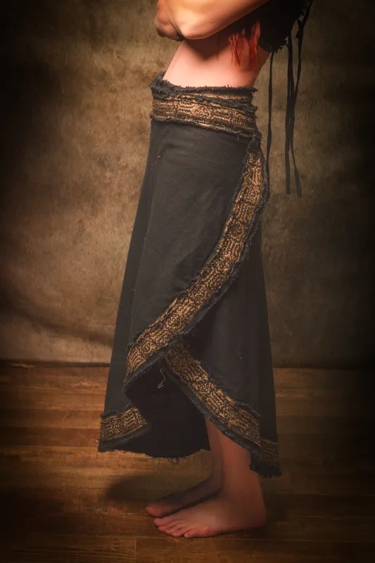 NYRA Wrap Skirt Black Handmade Natural Cotton Block Printed Tribal Patterns Natural Dyed Fairy Gypsy Boho Festival Ceremony Ritual AJJAYA sold by Ajjaya