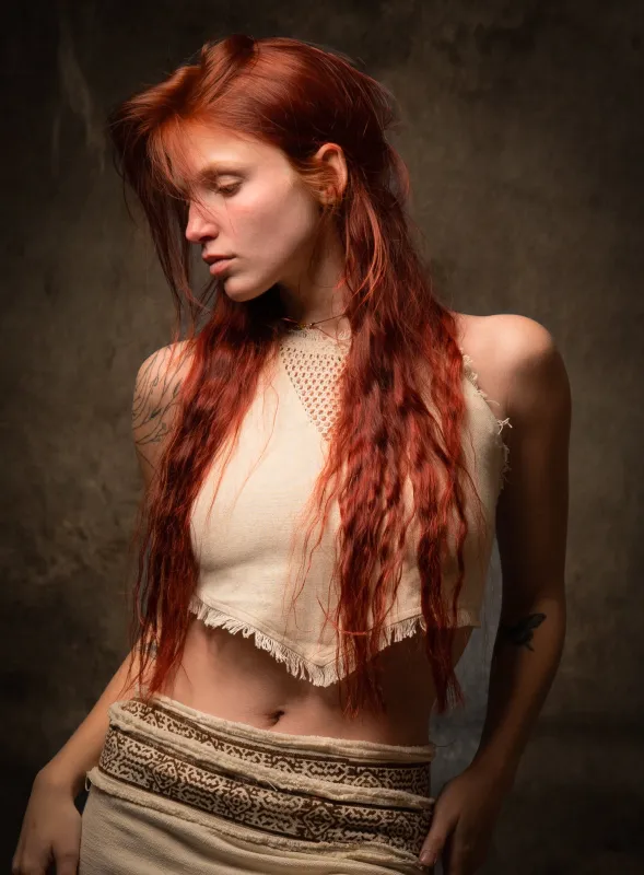 NADYA Crop Top Beige Open Back Sleeveless Natural Cotton Tank Shirt Festival Ceremony Tribal Fairy Boho AJJAYA sold by Ajjaya