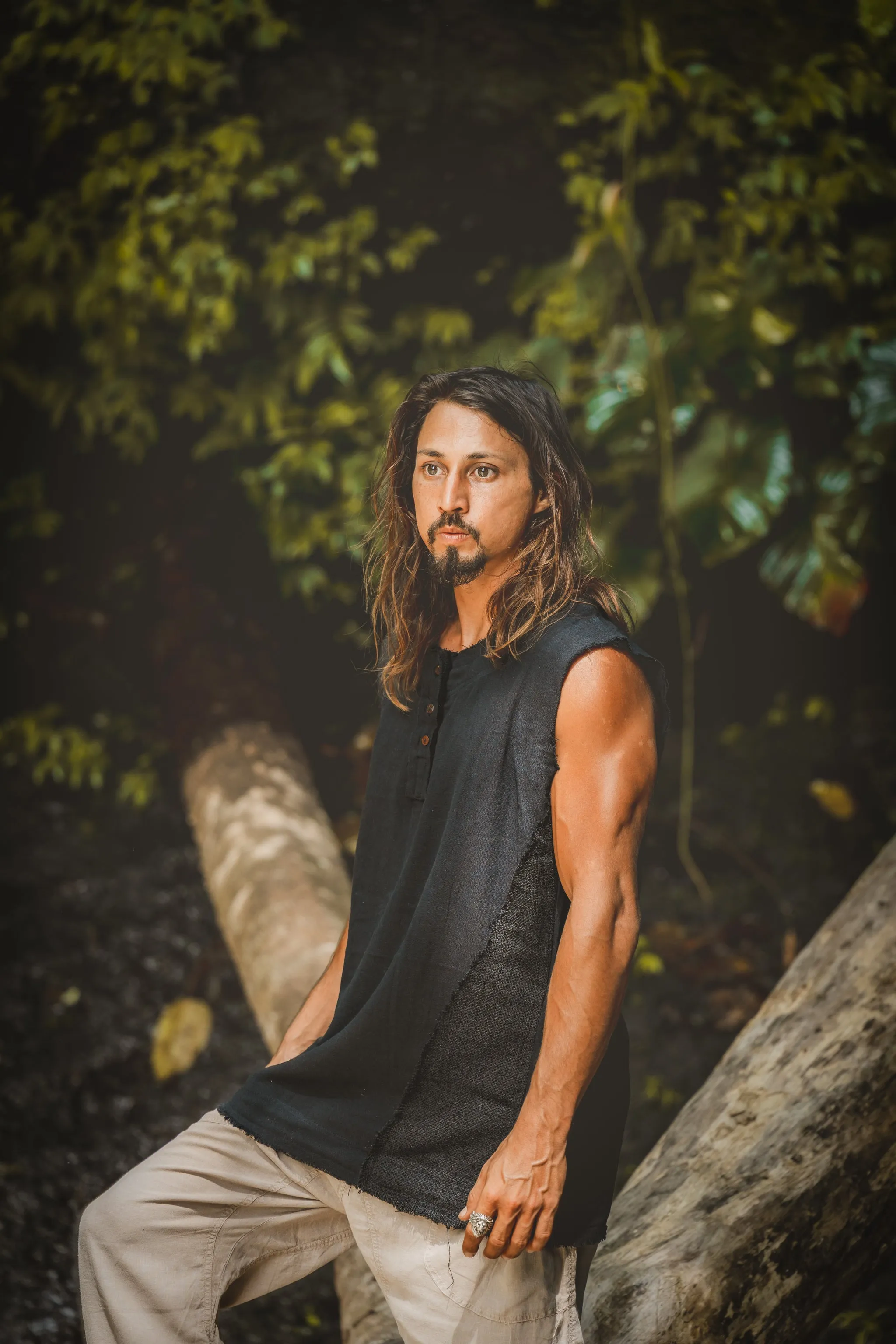 NEO Tank Top Black Mens Handmade Neo Gypsy Sleeveless Earthy Top Shirt, Tribal Jungle Natural Savage Neck Festival Rave AJJAYA Nomadic Primitive sold by Ajjaya product image thumbnail 4