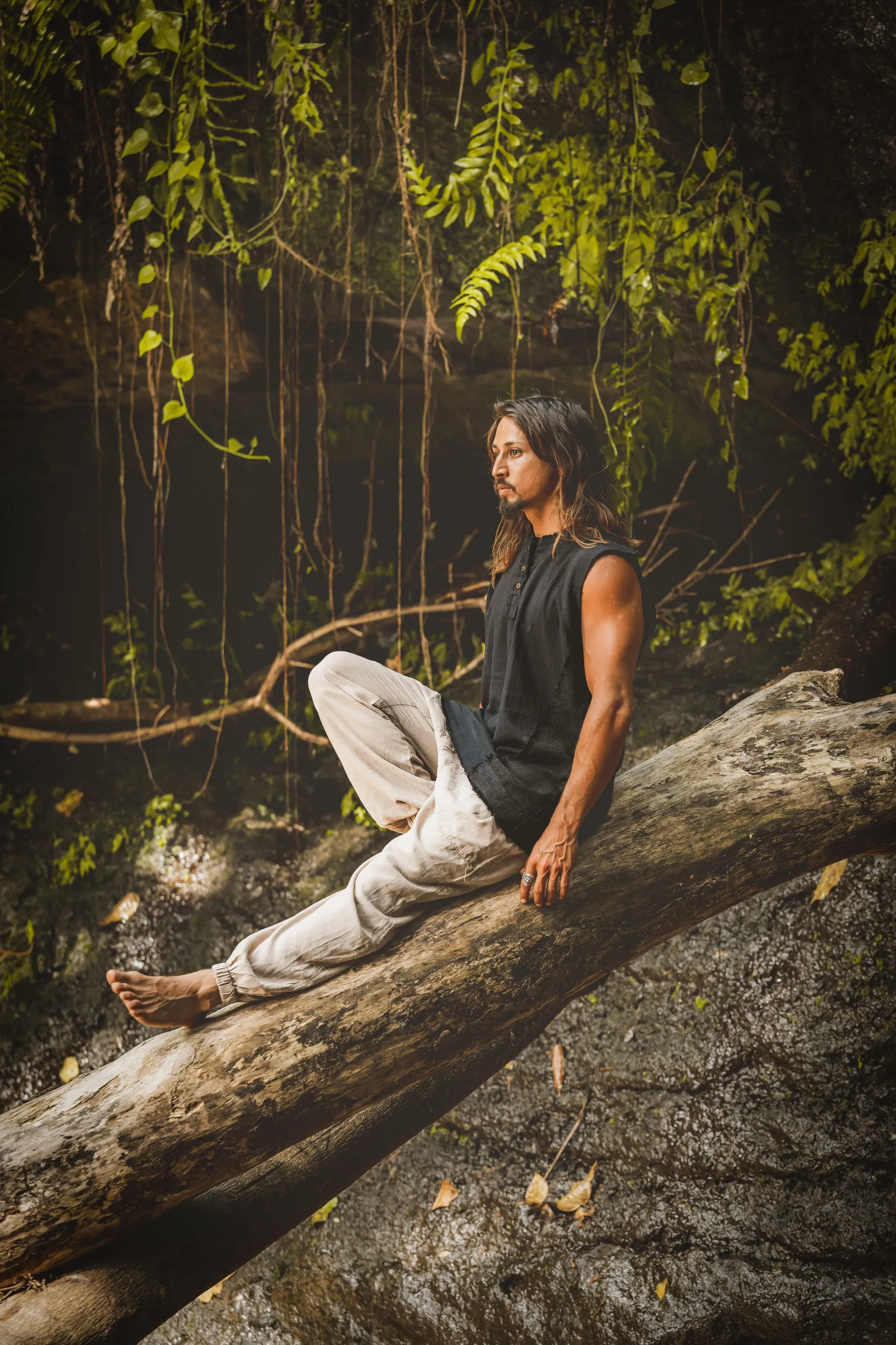 NEO Tank Top Black Mens Handmade Neo Gypsy Sleeveless Earthy Top Shirt, Tribal Jungle Natural Savage Neck Festival Rave AJJAYA Nomadic Primitive sold by Ajjaya product image thumbnail 5