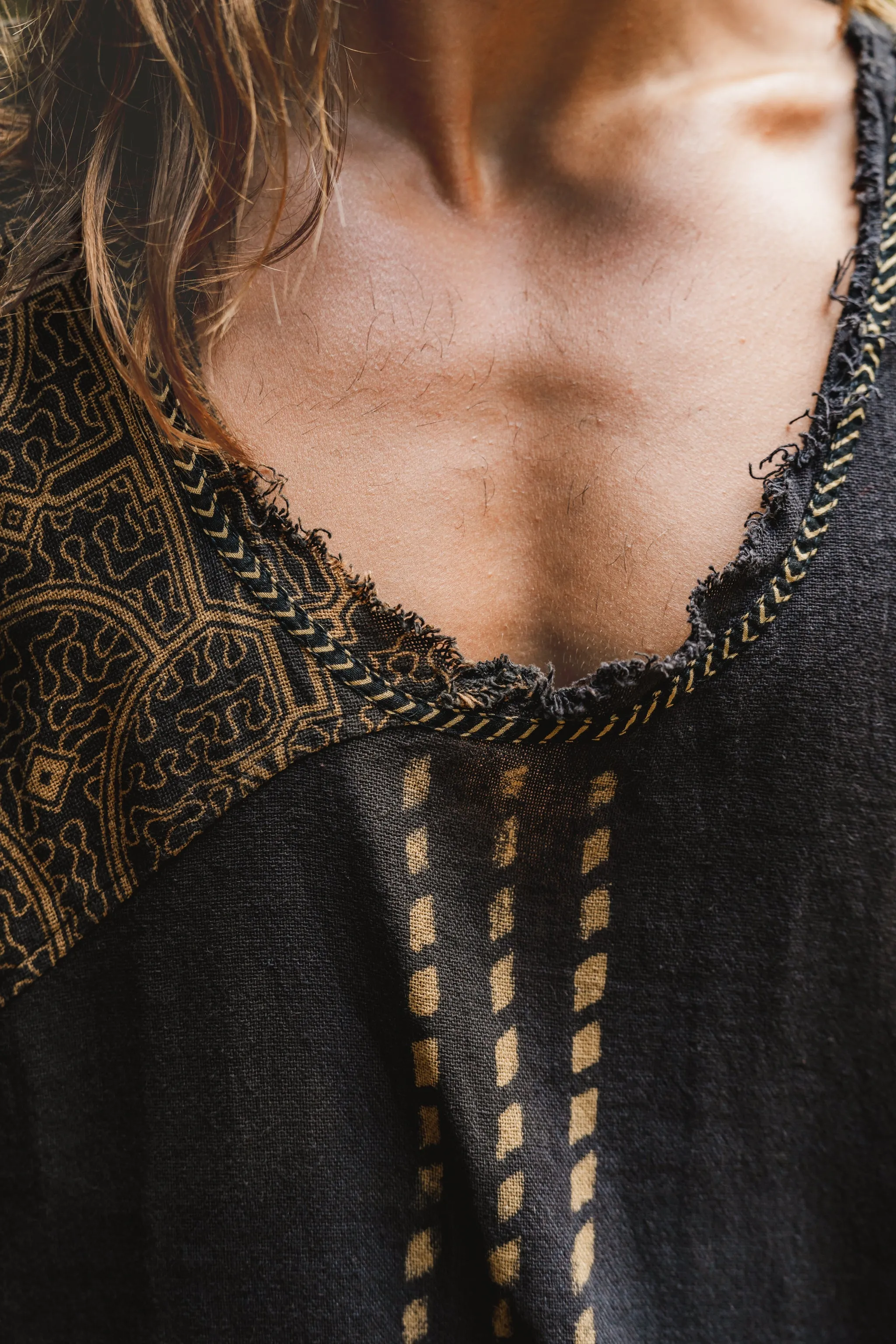 MUKTI Mens Tank Top Black Sleeveless Shipibo and Block Print combo on cotton gypsy festival shirt ethnic eclectic Tribal breathable AJJAYA sold by Ajjaya product image thumbnail 3