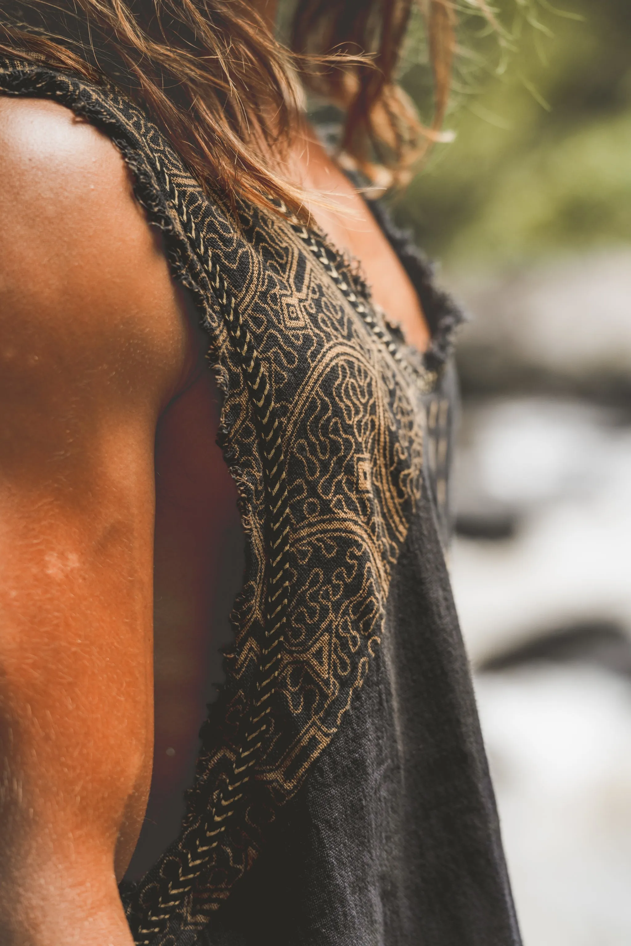 MUKTI Mens Tank Top Black Sleeveless Shipibo and Block Print combo on cotton gypsy festival shirt ethnic eclectic Tribal breathable AJJAYA sold by Ajjaya product image thumbnail 4