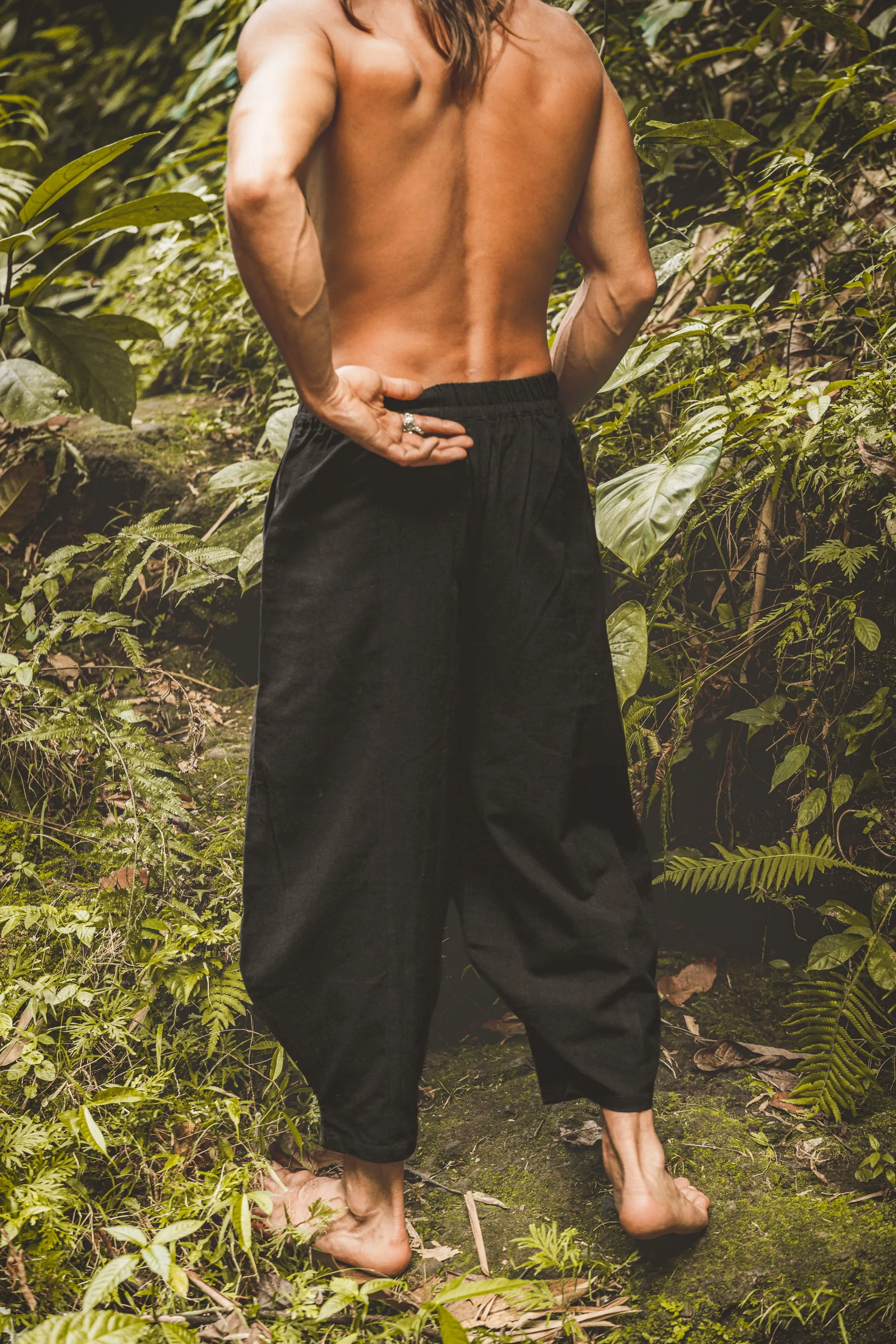 AYON Mens Cotton Yoga Pants Black Natural Plant Dyed Pockets Yogi Breathable Gym Straight Trousers Flexible Drawstring Festival AJJAYA sold by Ajjaya product image thumbnail 3