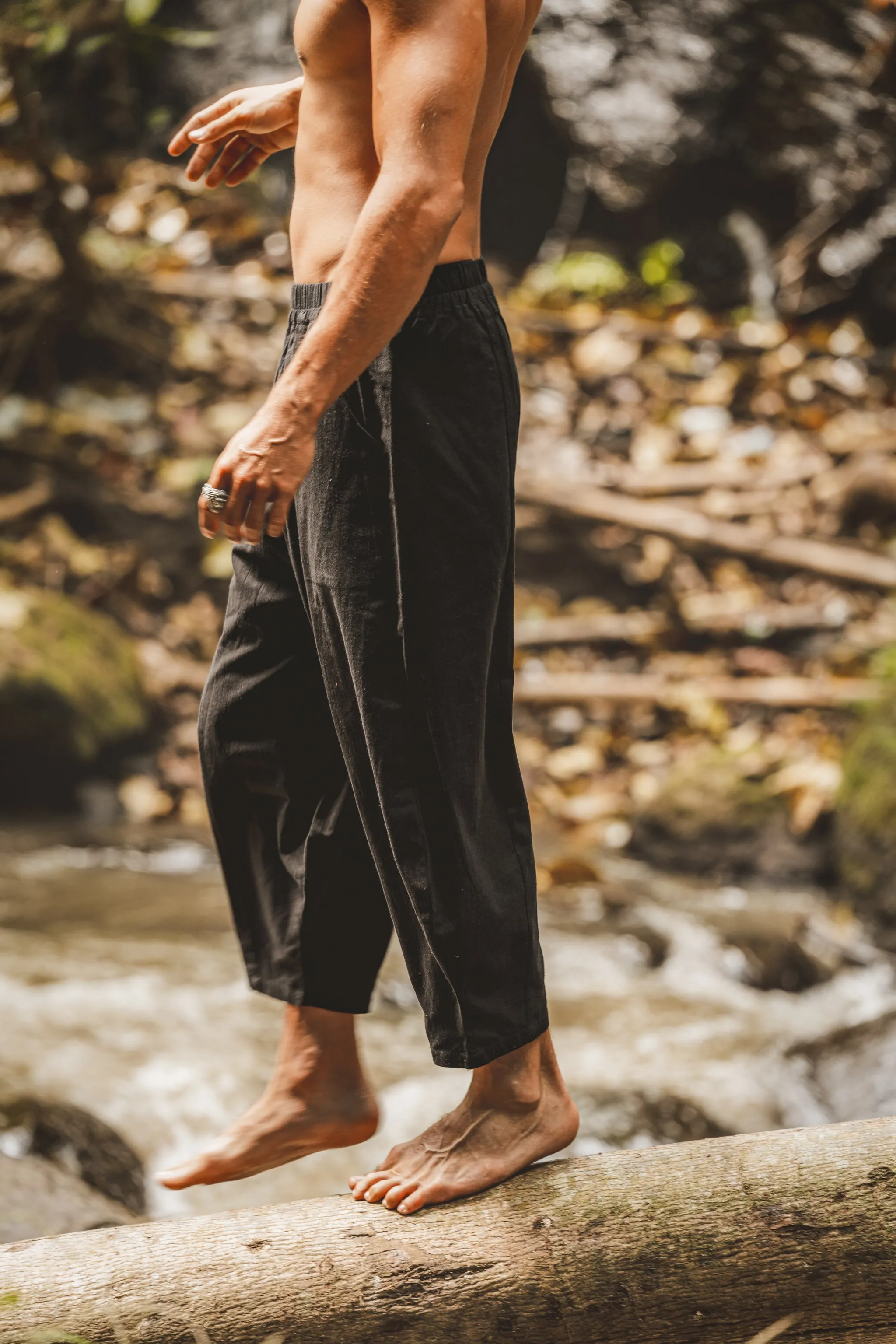 AYON Mens Cotton Yoga Pants Black Natural Plant Dyed Pockets Yogi Breathable Gym Straight Trousers Flexible Drawstring Festival AJJAYA sold by Ajjaya product image thumbnail 5