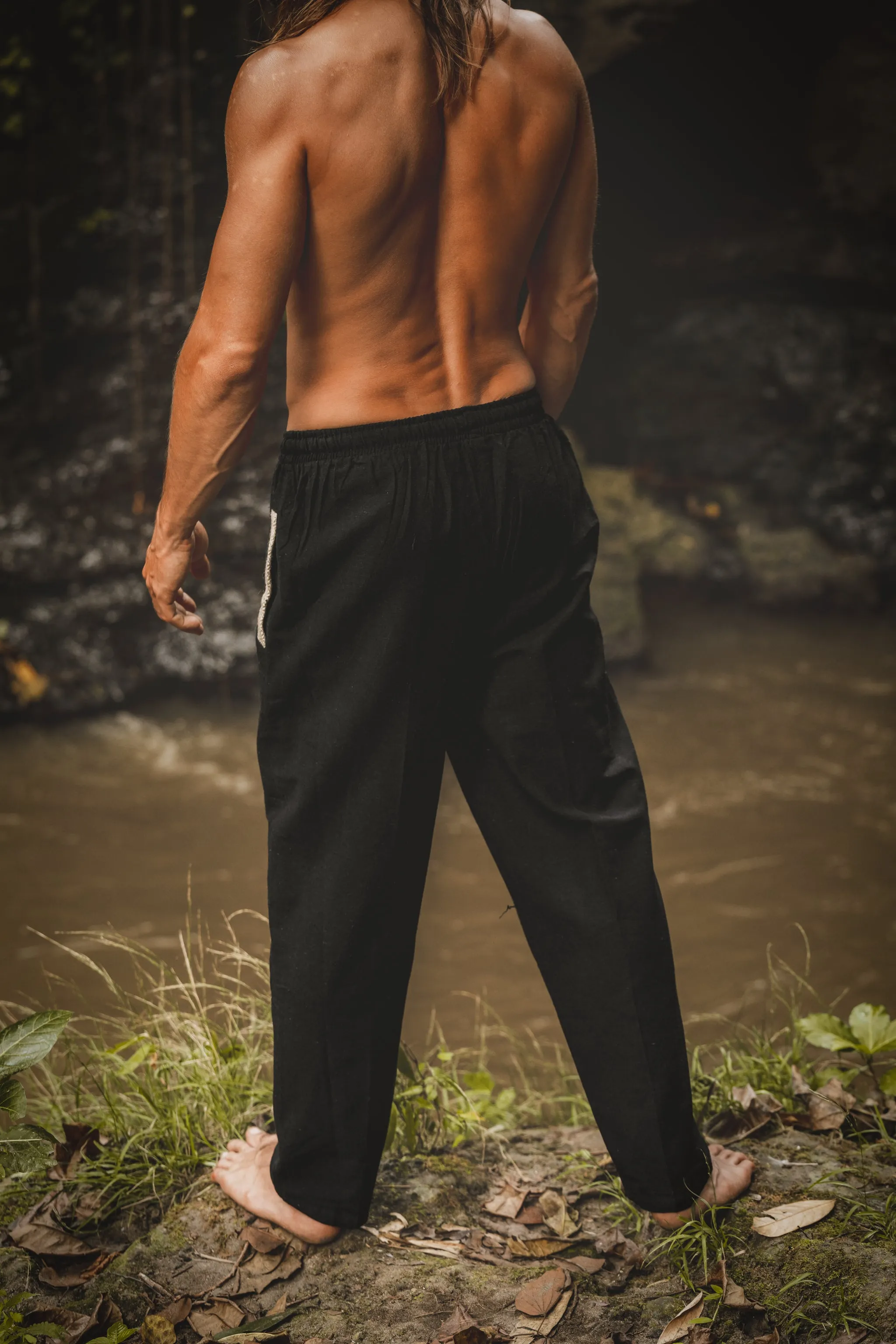 ANANDA Simple Mens Pants Black Organic Hemp and Cotton Handmade Pockets, Eco friendly, Sustainable Comfortable Earthy Yoga Gypsy Boho AJJAYA sold by Ajjaya product image thumbnail 5