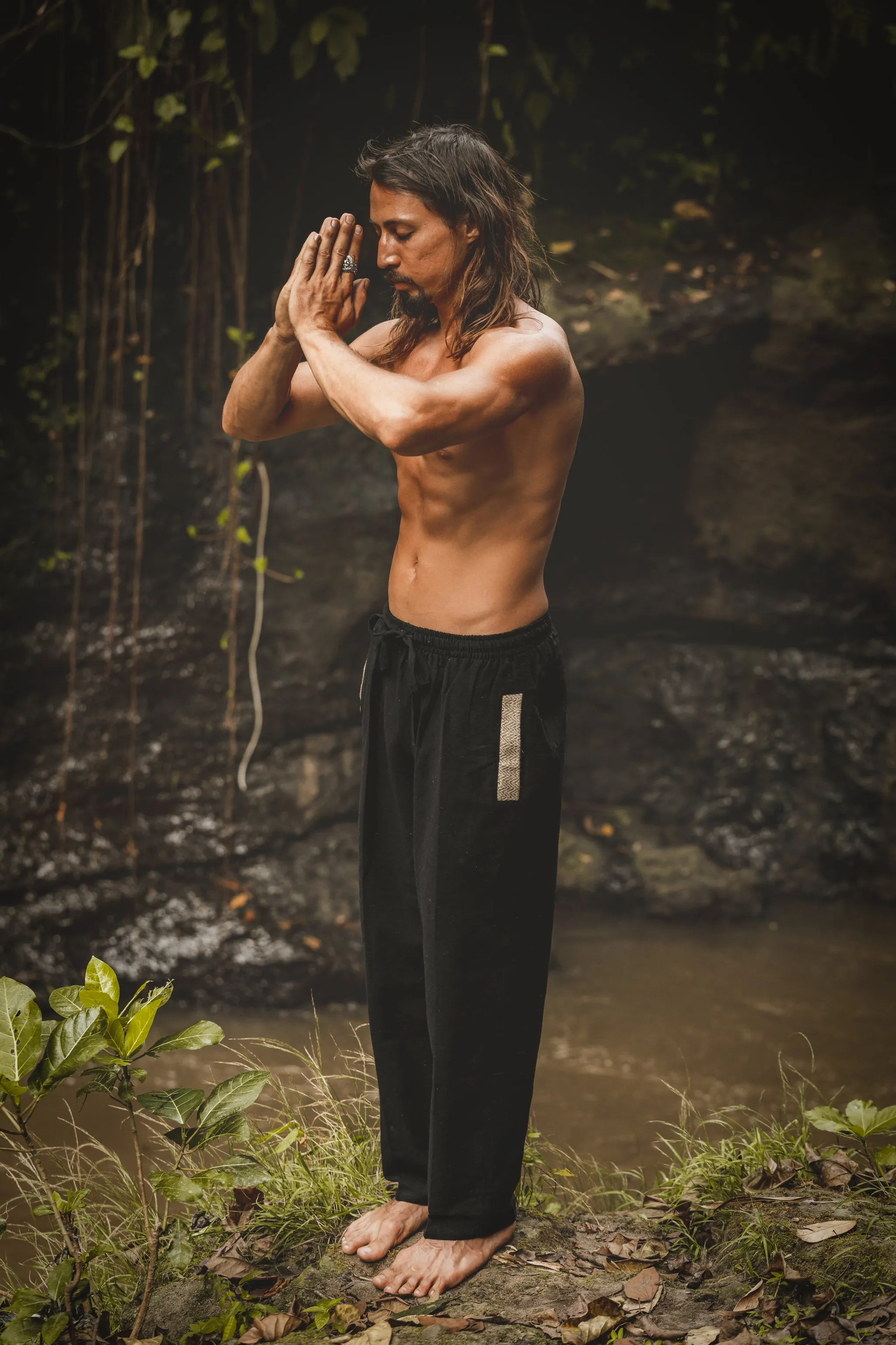 ANANDA Simple Mens Pants Black Organic Hemp and Cotton Handmade Pockets, Eco friendly, Sustainable Comfortable Earthy Yoga Gypsy Boho AJJAYA sold by Ajjaya product image thumbnail 4