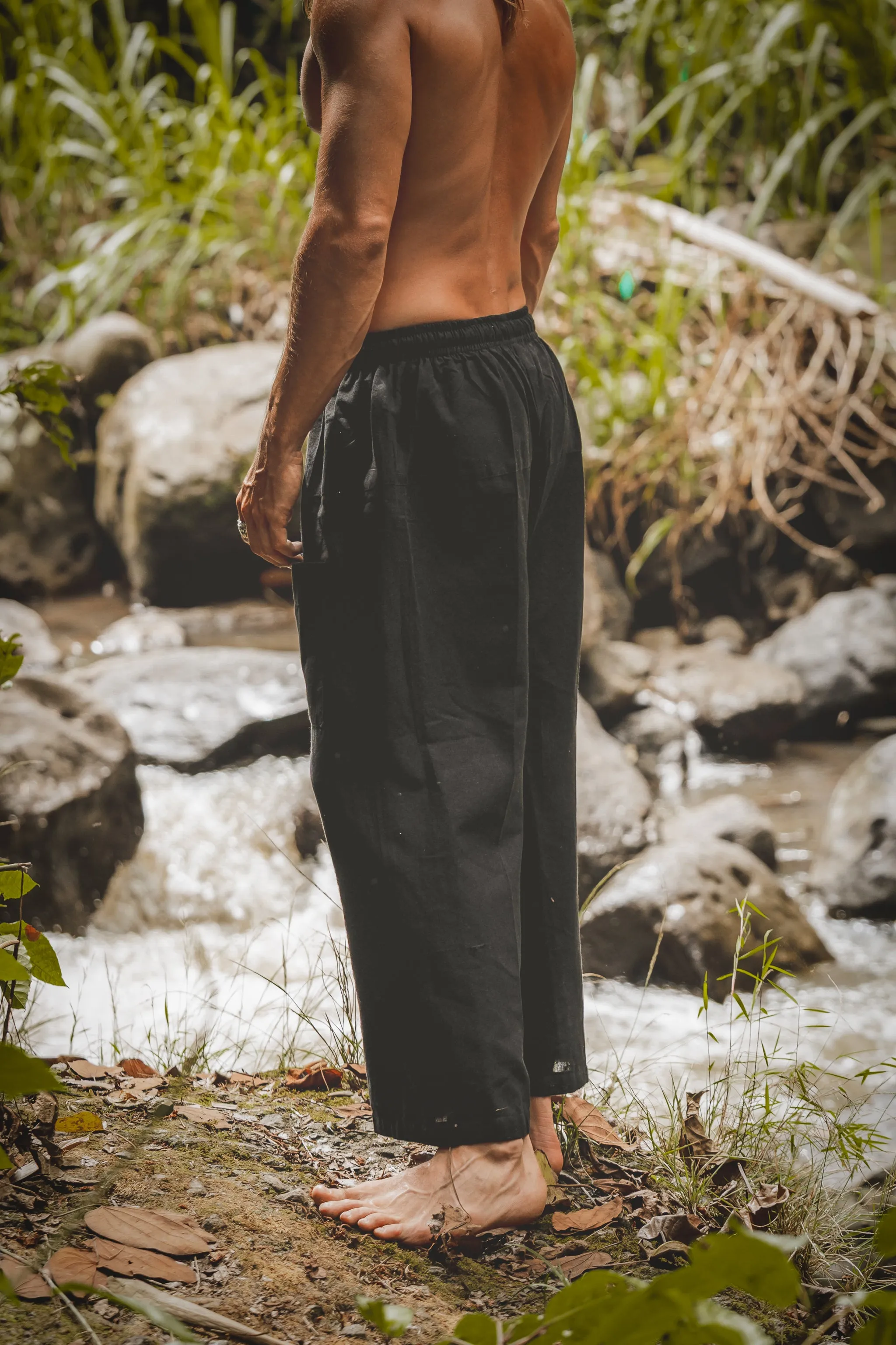 TADASANA Mens Black Yoga Pants Organic Hemp and Cotton Handmade Samurai Pockets Eco Friendly Sustainable Comfortable Earthy Gypsy AJJAYA sold by Ajjaya product image thumbnail 5