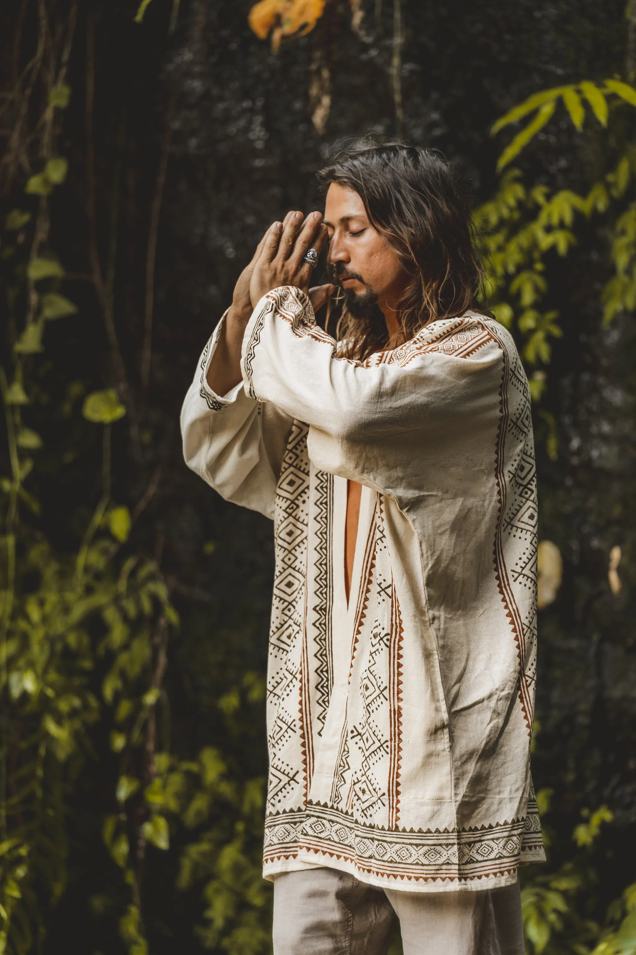 KHAL Beige Mens Open Cotton Top Handwoven Shirt Natural Eco Dyed Block Printed Buttonless Gypsy Tribal Primitive Festival Muscle Vest AJJAYA sold by Ajjaya product image thumbnail 4