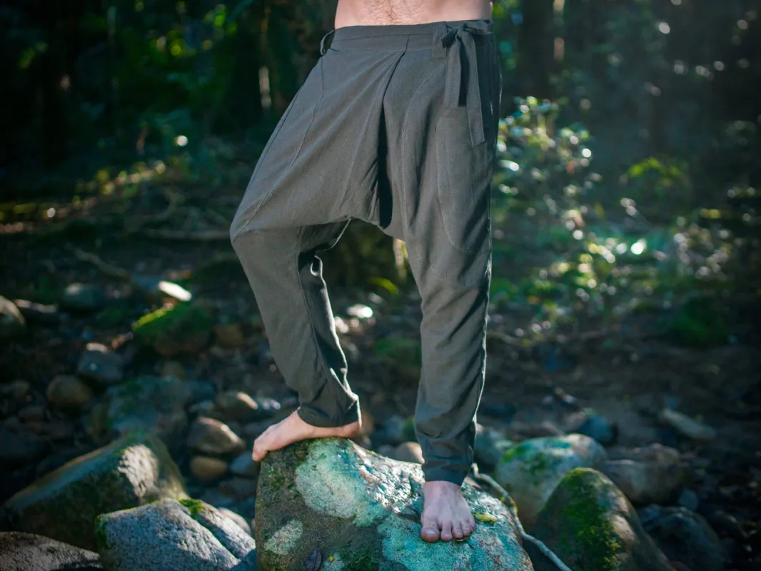 Mens Green Afghani Harem Drop Crotch Pants, Primitive Handmade Comfortable Yoga Gypsy Boho Alibaba Aladdin Festival with two Pockets AJJAYA sold by Ajjaya