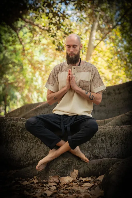 ASURA Mens Top Sacred Plant Shipibo Pattern Pocket T Shirt Shamanic Neo Tribal Gypsy Ritual Shaman Ethnic Handmade AJJAYA sold by Ajjaya