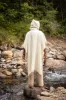 SAHAJI Poncho Beige Pure Cashmere Wool Hooded Mens Long with Pockets Handmade Handwoven Viking Festival Ceremony Gypsy Boho Mexican AJJAYA sold by Ajjaya