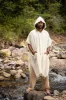 SAHAJI Poncho Beige Pure Cashmere Wool Hooded Mens Long with Pockets Handmade Handwoven Viking Festival Ceremony Gypsy Boho Mexican AJJAYA sold by Ajjaya