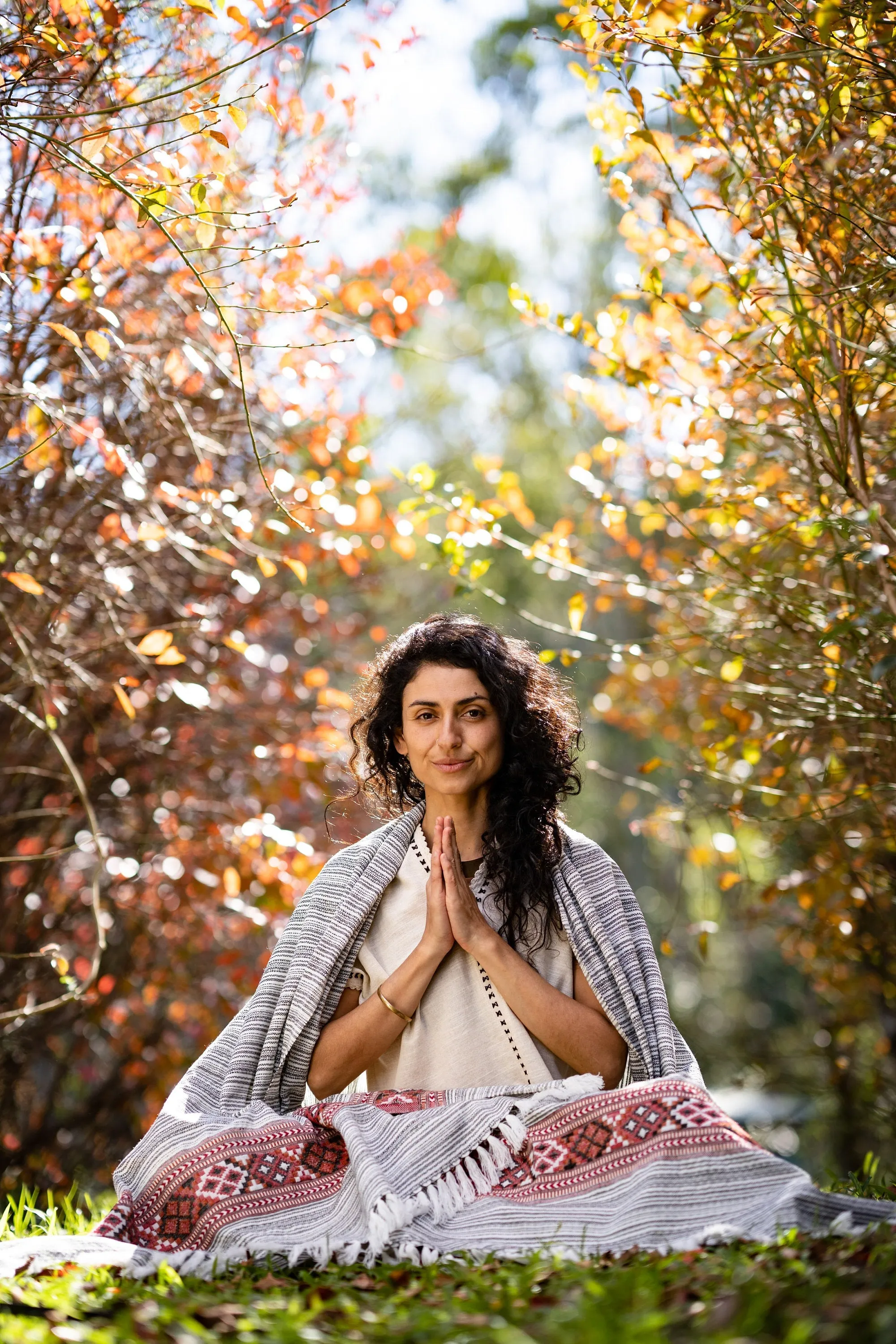 JHANA Meditation Prayer Shawl Blanket Cosy Grey Black Tibetan Tribal Celtic Embroidery Boho Zen AJJAYA sold by Ajjaya product image thumbnail 3