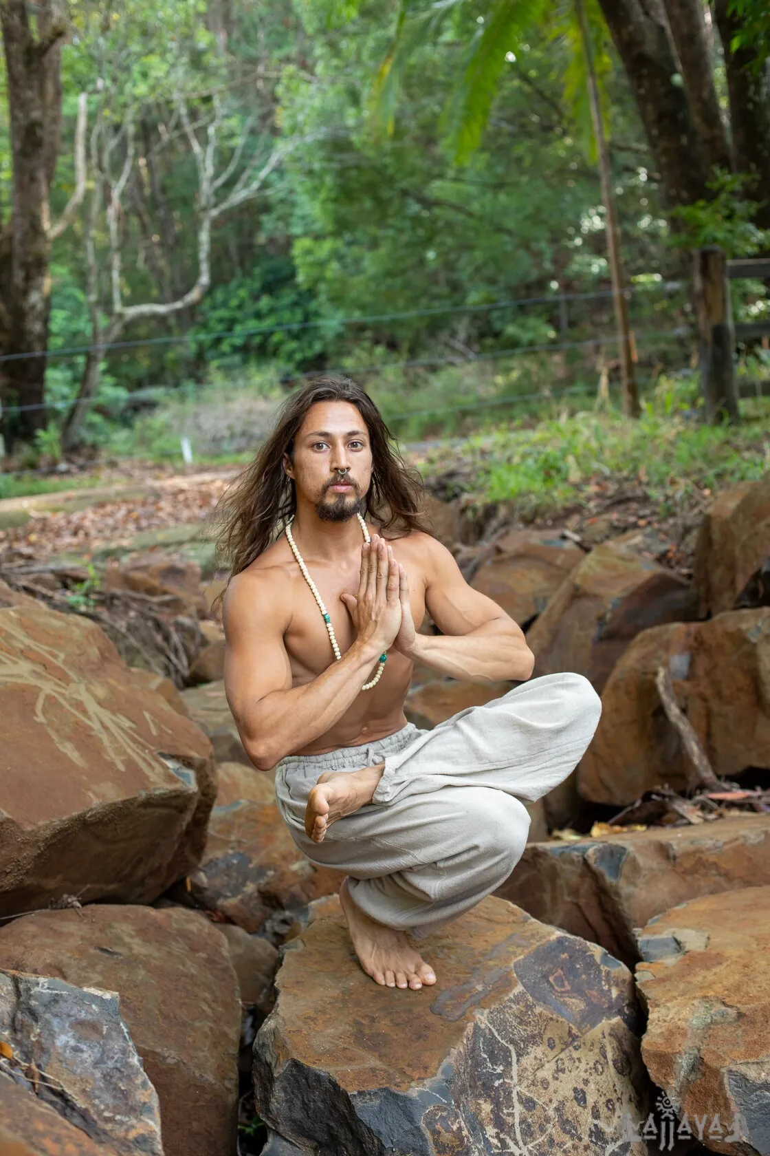 YUGI Beige Mens Cotton Yoga Pants Natural Plant Dyed Pockets Yogi Breathable Gym Straight Trousers Flexible Drawstring Festival Rave AJJAYA sold by Ajjaya product image thumbnail 4