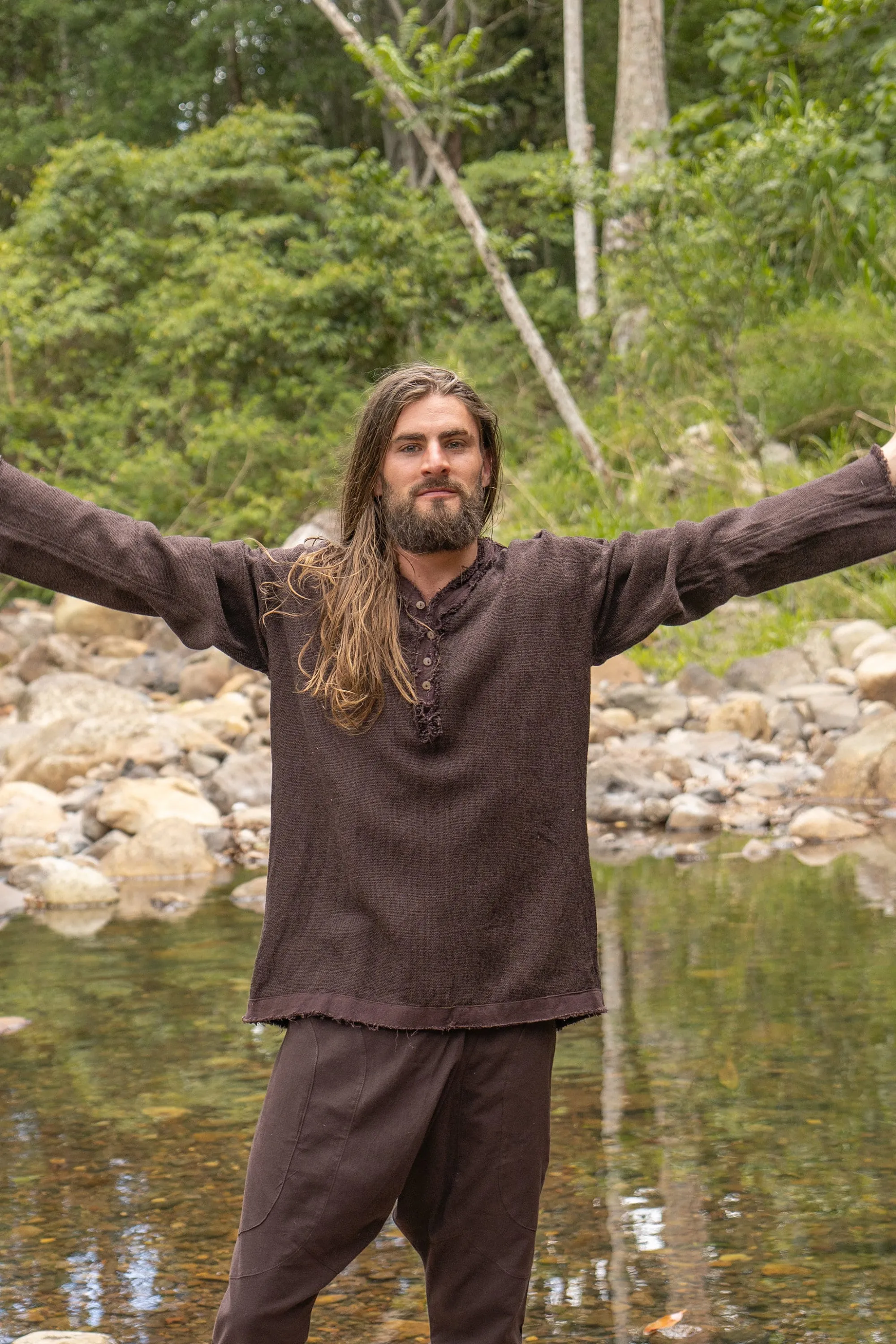 NEO Matrix Mens Brown Long Sleeve Top Handmade Apocalyptic Shirt Gypsy Earthy Rugged Tribal Nomadic Ethnic Festival Rave Primitive AJJAYA sold by Ajjaya product image thumbnail 2