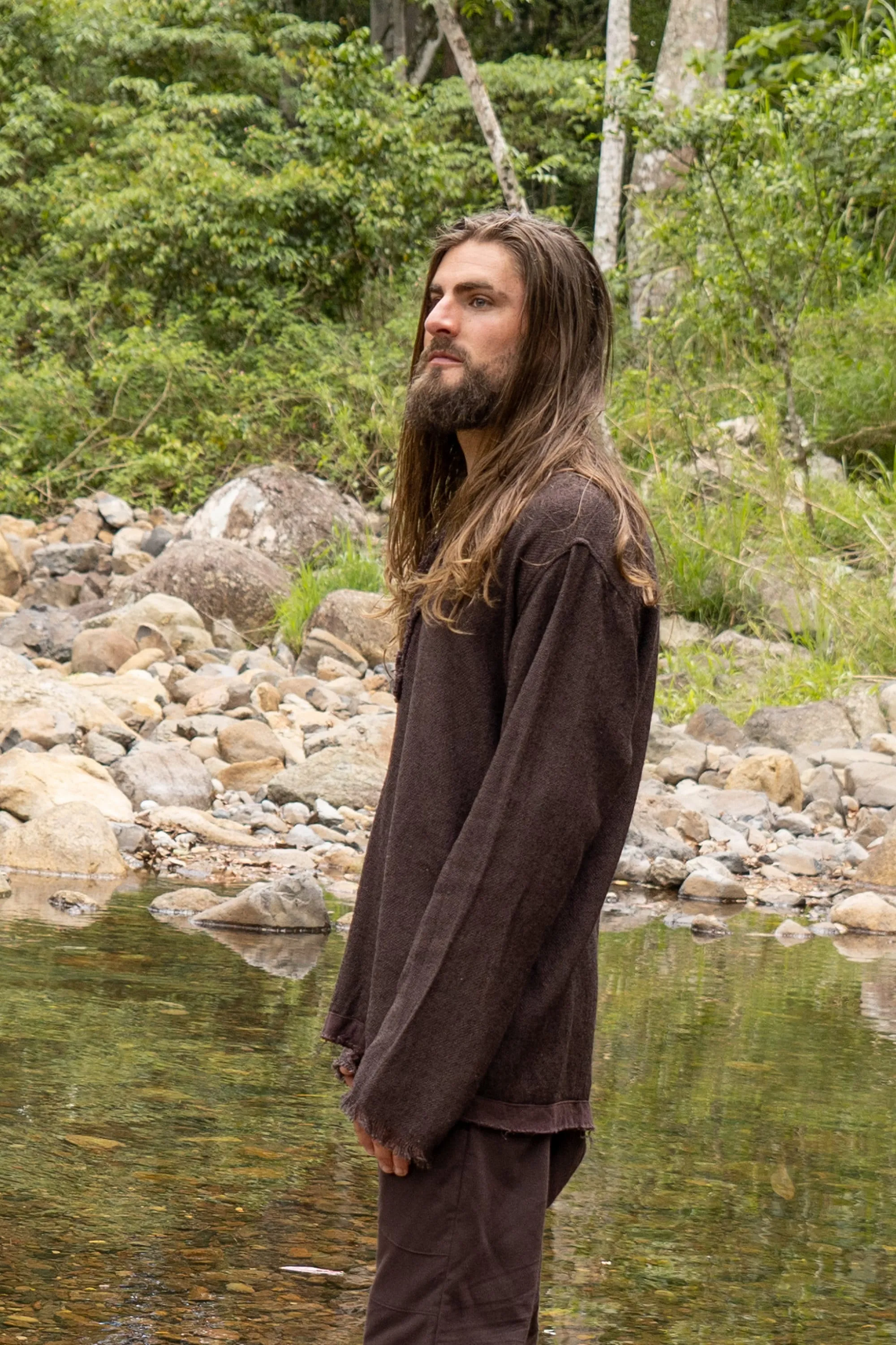 NEO Matrix Mens Brown Long Sleeve Top Handmade Apocalyptic Shirt Gypsy Earthy Rugged Tribal Nomadic Ethnic Festival Rave Primitive AJJAYA sold by Ajjaya product image thumbnail 4