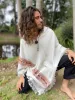 BHAVA Hooded Wool Poncho for Men White Handwoven Premium Pure Cashmere Hood Pockets Zen Embroidery Boho Gypsy Festival Mexican Aztec Celtic sold by Ajjaya