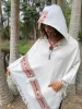 BHAVA Hooded Wool Poncho for Men White Handwoven Premium Pure Cashmere Hood Pockets Zen Embroidery Boho Gypsy Festival Mexican Aztec Celtic sold by Ajjaya