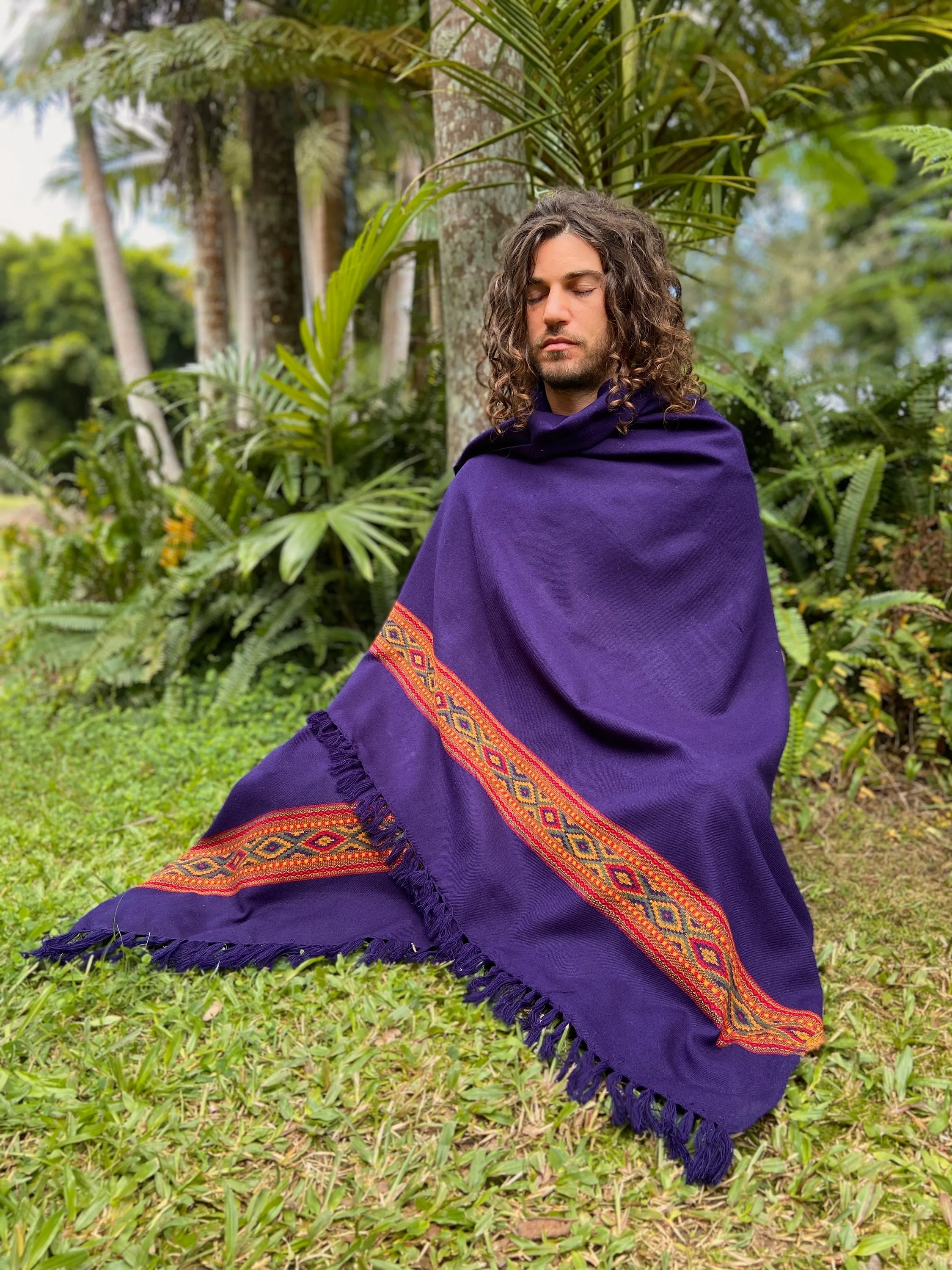 UPEKKHA Shawl Indigo Purple HandwovenMeditation Prayer Scarf Wrap Blanket Tibetan Zen Embroidery Boho AJJAYA sold by Ajjaya product image thumbnail 3