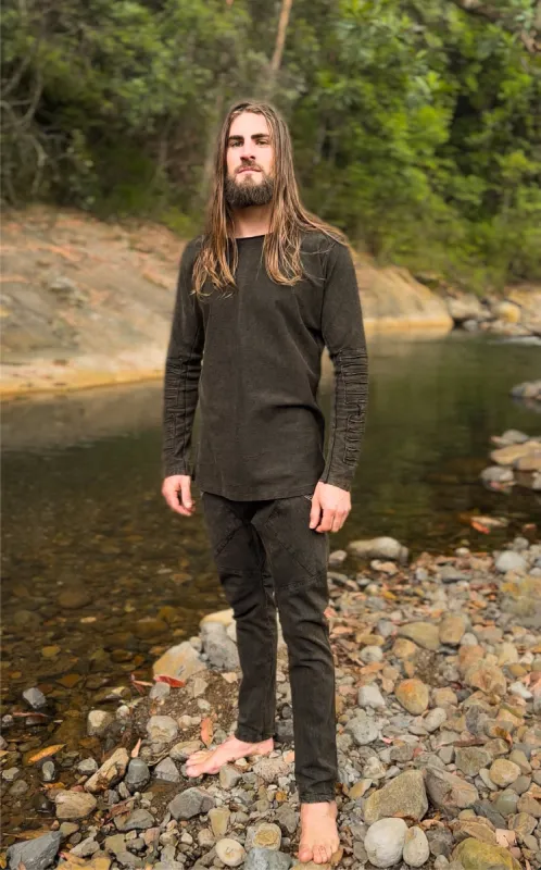 JAMIS Mens Jumper Long Sleeve Top Pullover Handmade Apocalyptic Dune Rugged Stone Washed Festival Steampunk Ethnic made by Ajjaya