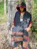 SAMADHI Mens Hooded Poncho Long Black YAK Wool and Acrylic Wool Blend with Tribal Embroidery Large Hood Pockets Primitive Mexican AJJAYA sold by Ajjaya