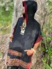 SAMADHI Mens Hooded Poncho Long Black YAK Wool and Acrylic Wool Blend with Tribal Embroidery Large Hood Pockets Primitive Mexican AJJAYA sold by Ajjaya