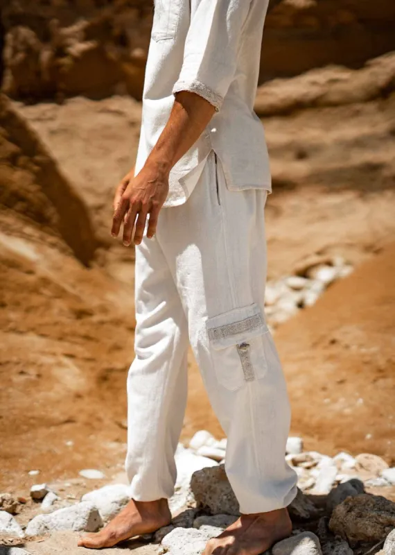 OKKO Beige Organic Hemp and Cotton Mens Pants, Handmade, Four Pockets, Eco friendly, Sustainable Comfortable Earthy Yoga Gypsy Boho AJJAYA sold by Ajjaya