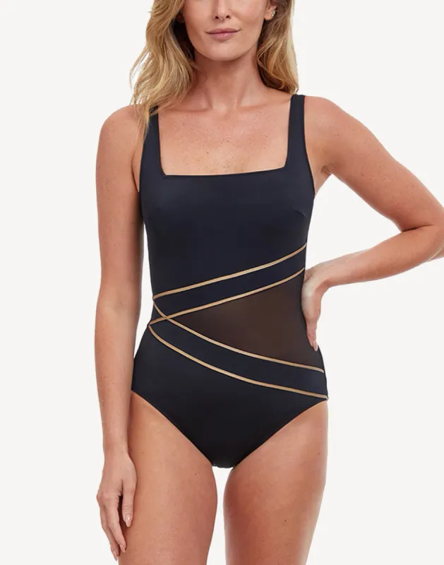 Onyx Mesh Square Neck One Piece sold by swimco
