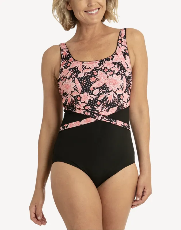 Floral Splice Mastectomy Polyester One Piece sold by swimco