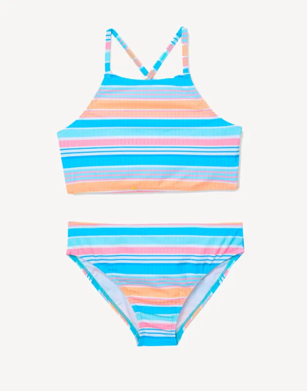 Girls Maui Stripe High Neck Bikini Set sold by swimco