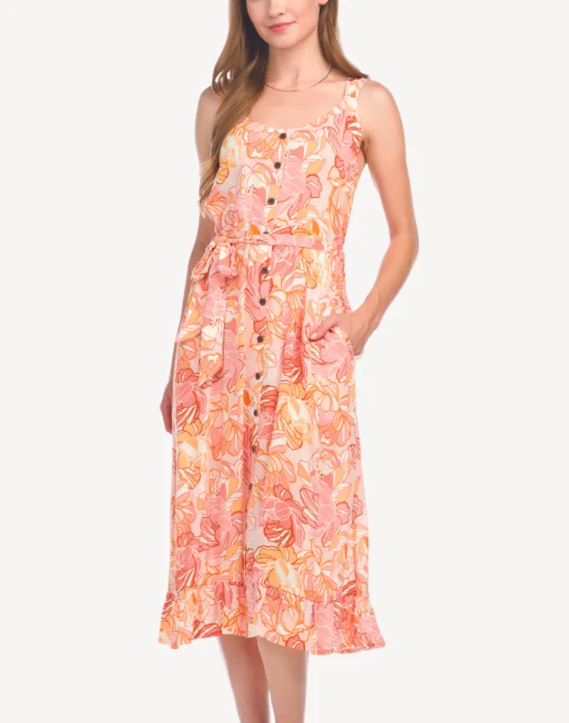 Coral Button Front Maxi Dress sold by swimco